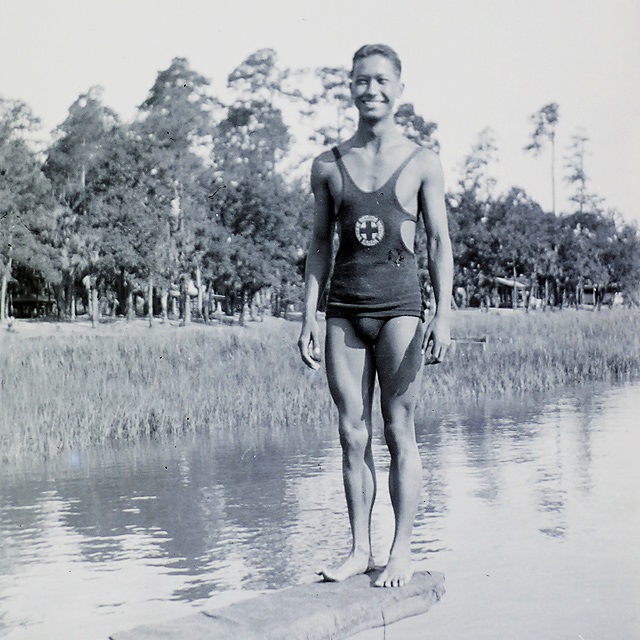 Dad as a young highschool or college student, in his lifeguard uniform, ca. 1930-33