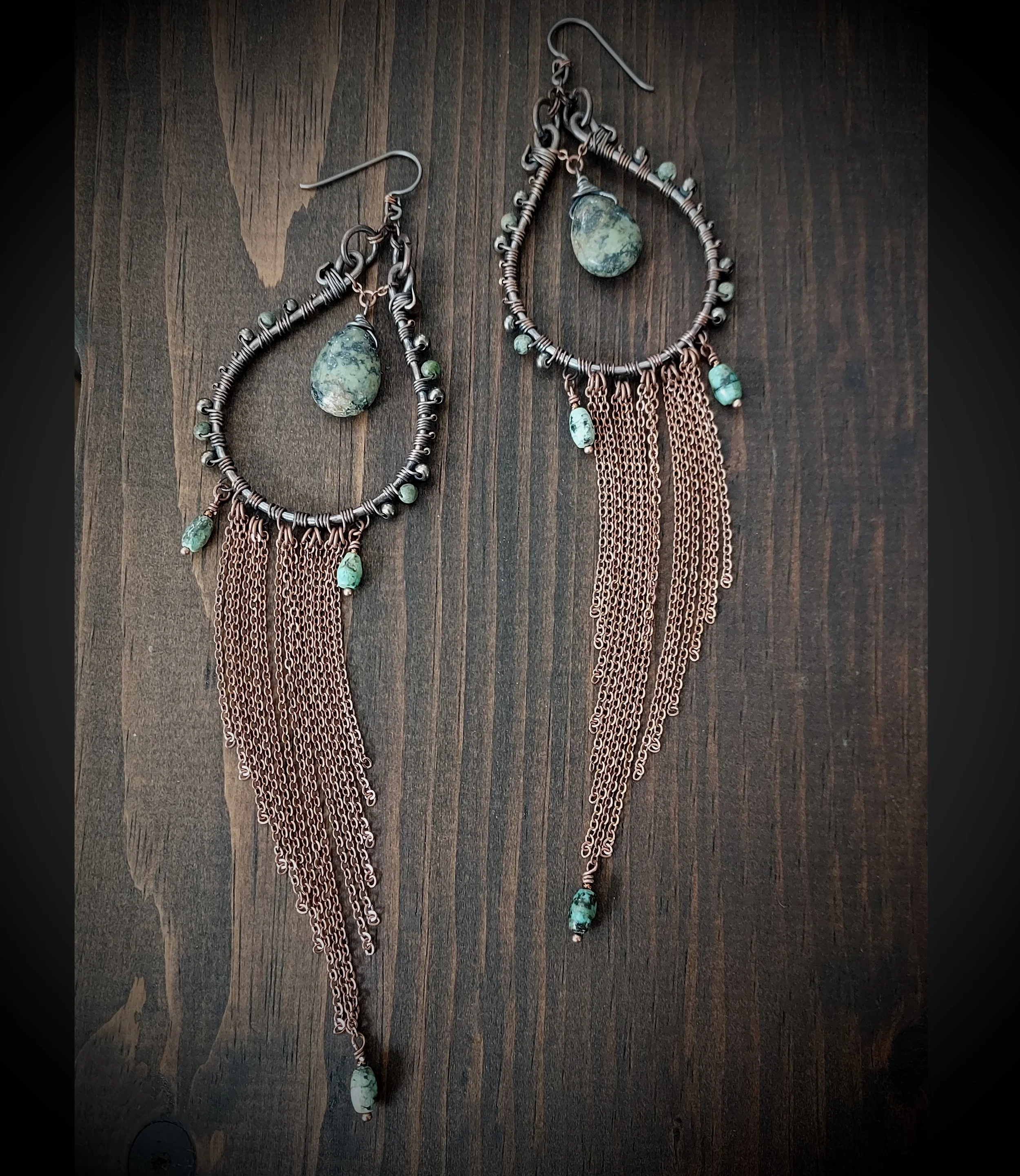 African Turquoise Witch Hoop Earrings