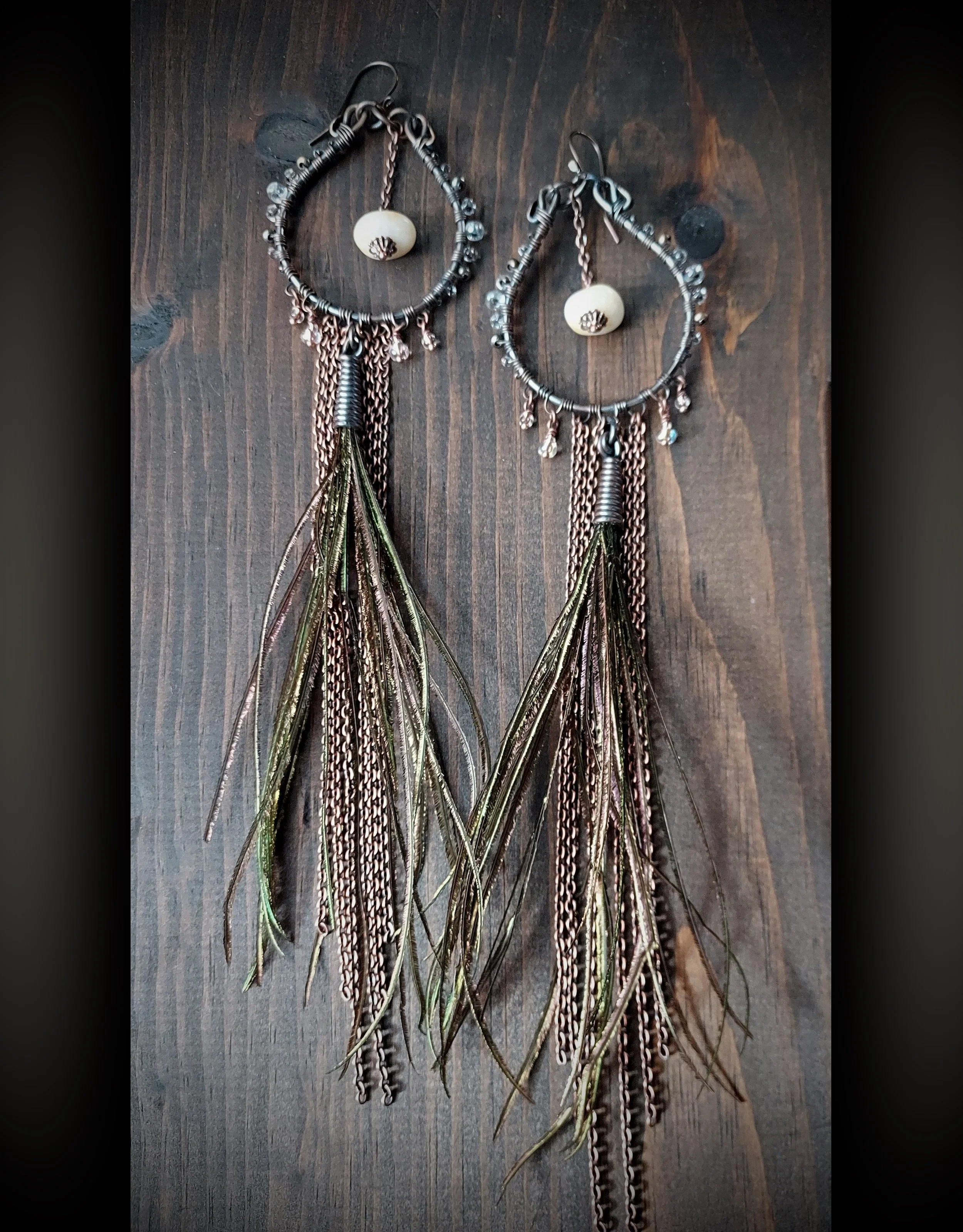 Agate Feather Witch Hoop Earrings