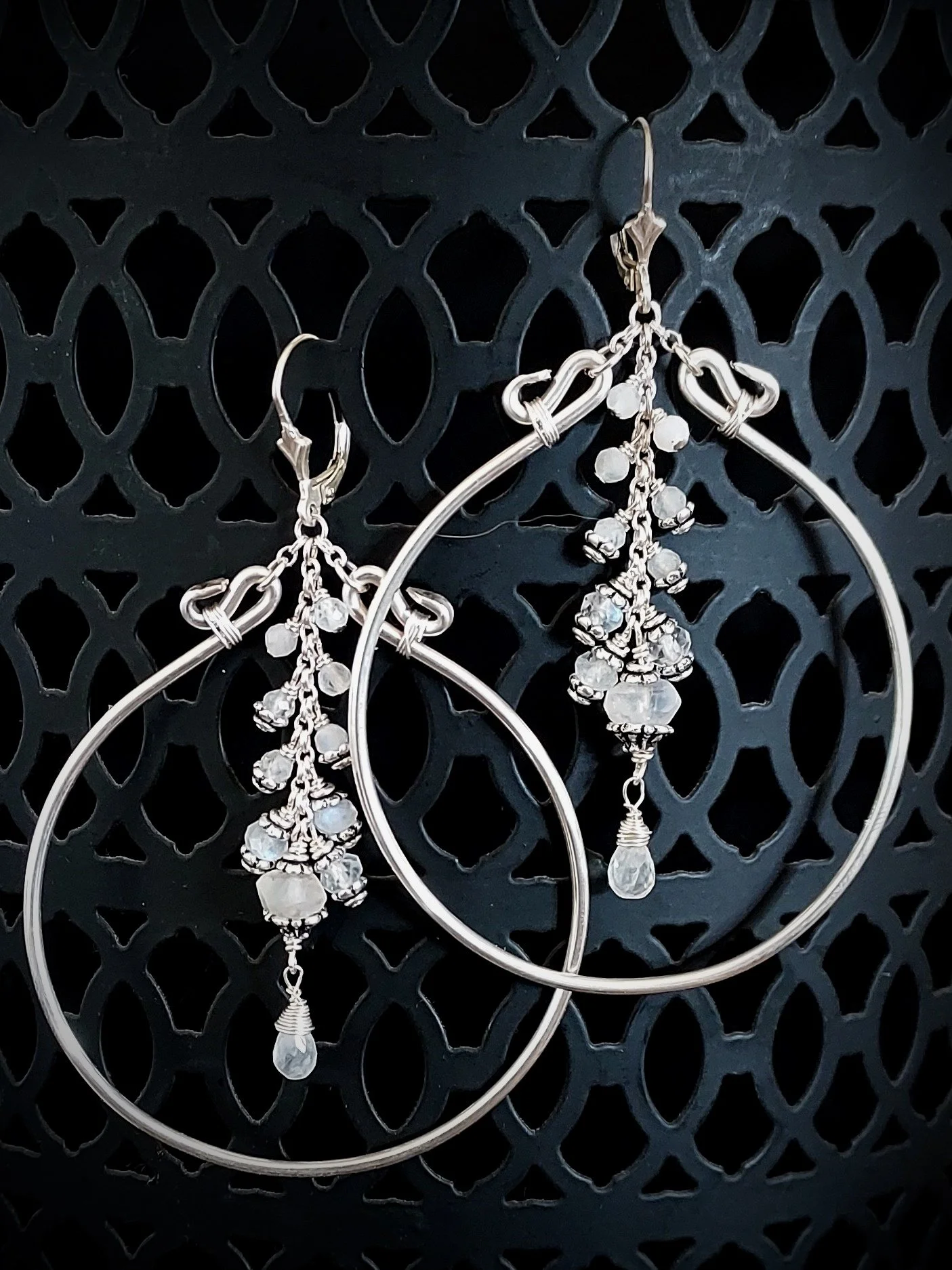 Sterling Silver Moonstone Hoop Earrings