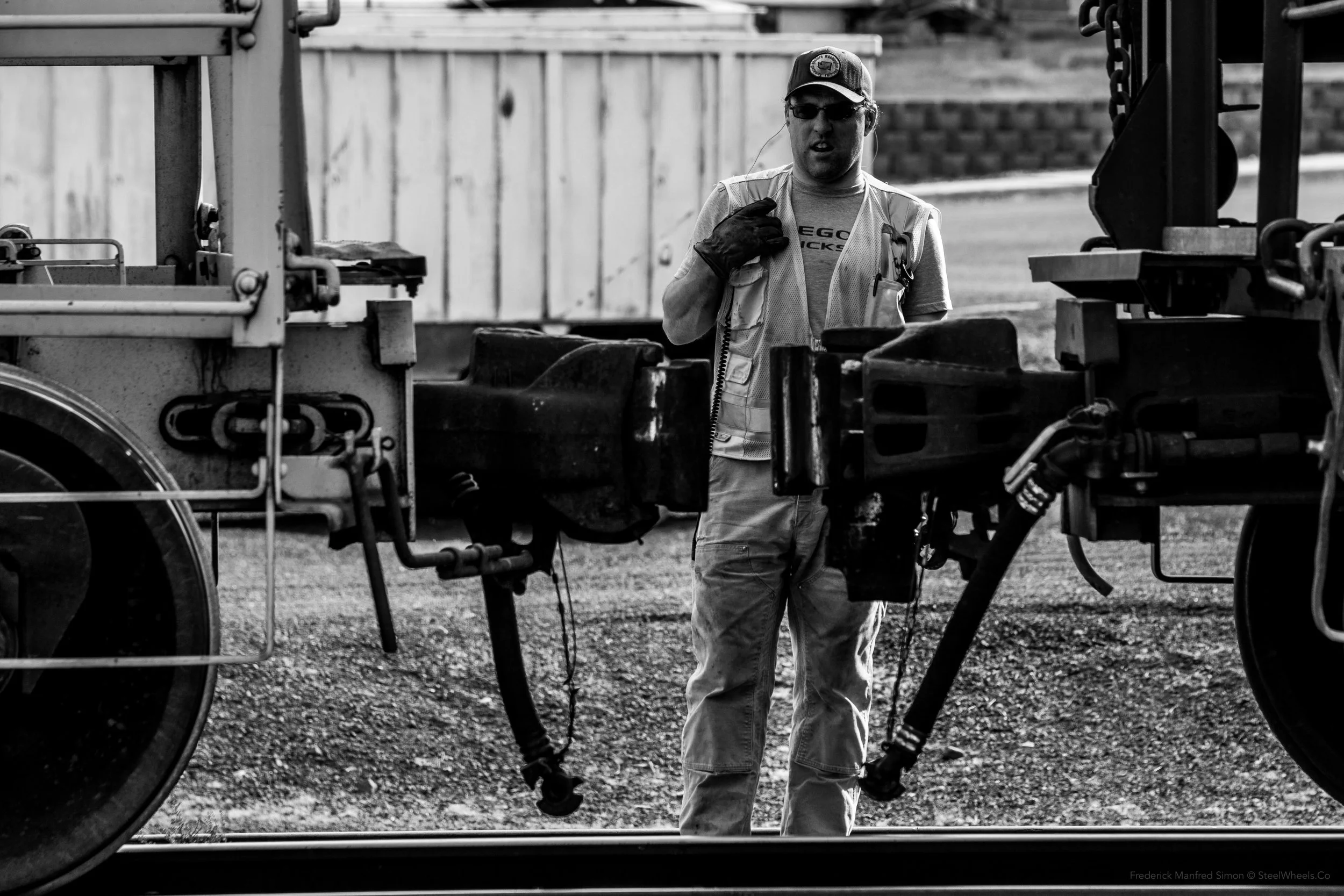 Conductor and Engineer Zachery Hastings bringing cars to a joint at Almira.