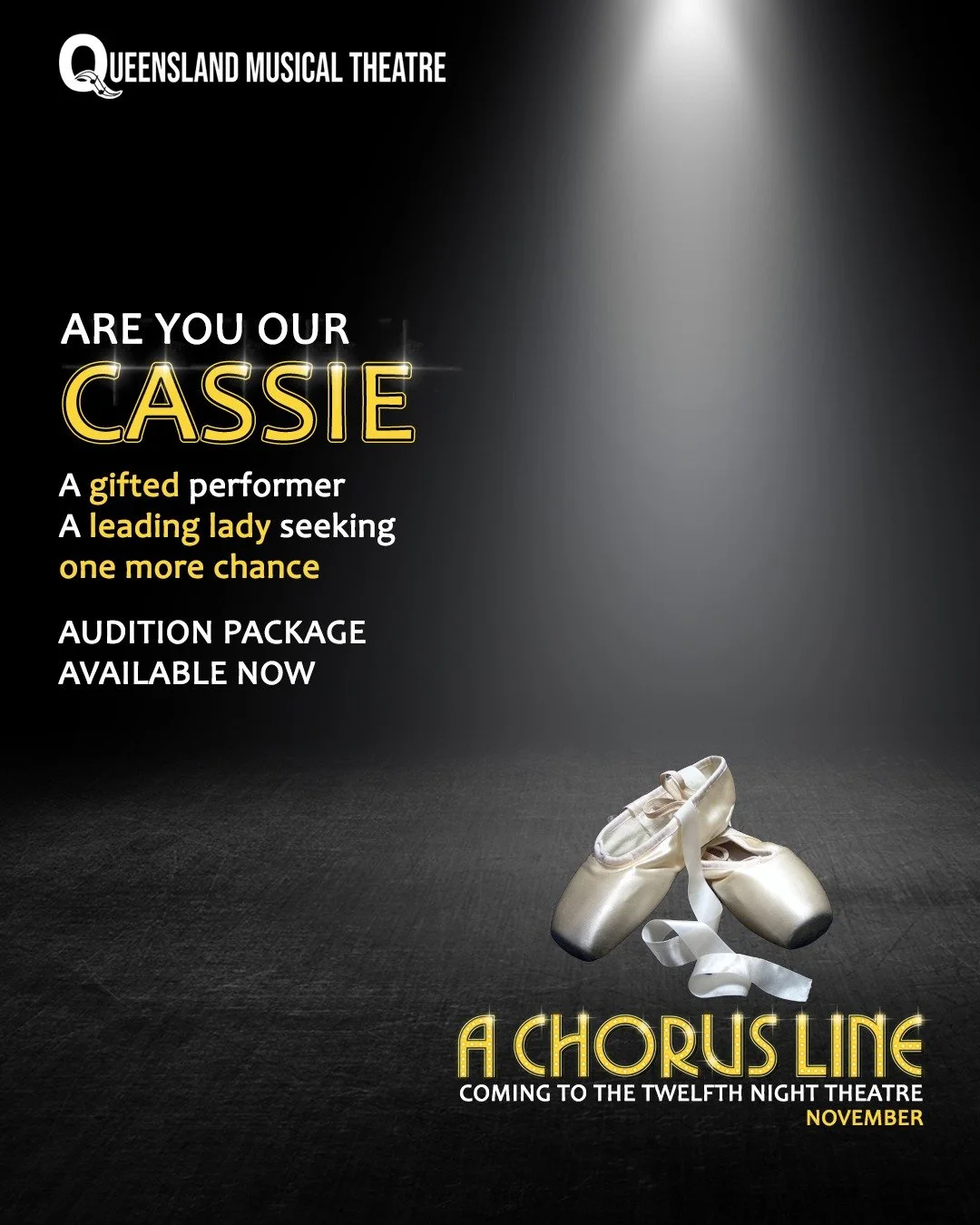ARE YOU OUR CASSIE?

An extraordinary dancer. A compelling storyteller. A performer seeking one more chance.

Cassie is a gifted Broadway veteran with the talent, determination and vulnerability to lay everything on the line. This iconic role demands