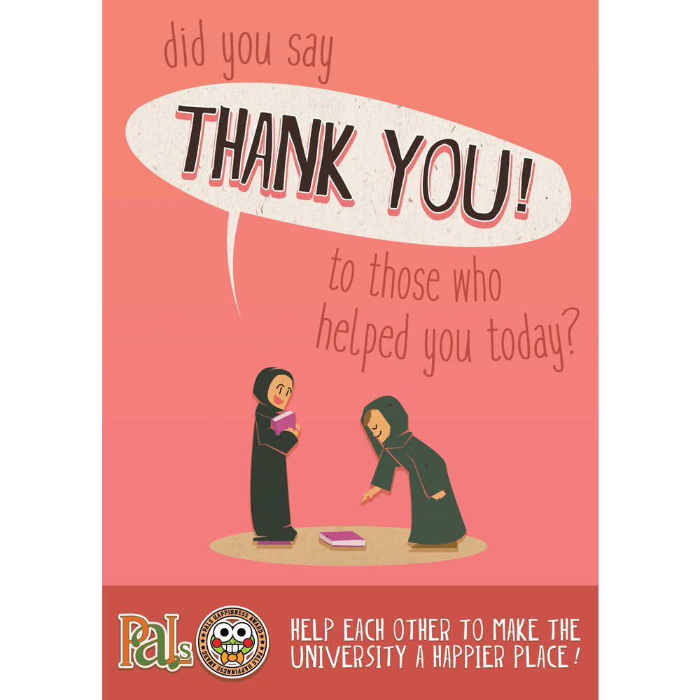 Happiness campaign poster, commissioned by PALs at Zayed University, 2017