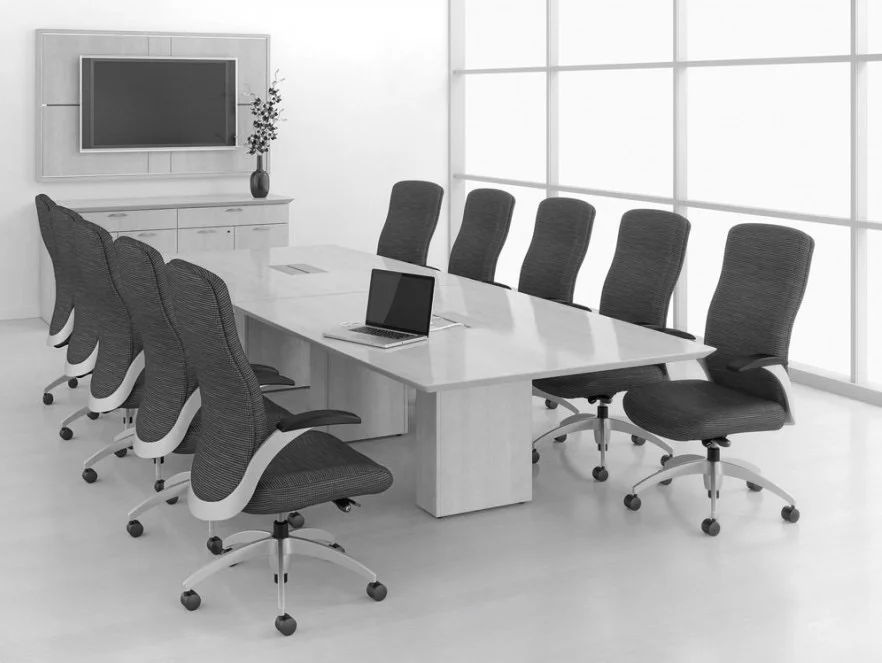 furniture-great-office-design-for-small-spaces-with-pedestal-wooden-long-table-and-swivel-chairs-with-grey-color-seats-and-high-backrest-also-wall-mounted-tv-monitor-with-wooden-panel-and-white-wall-c-930.jpg