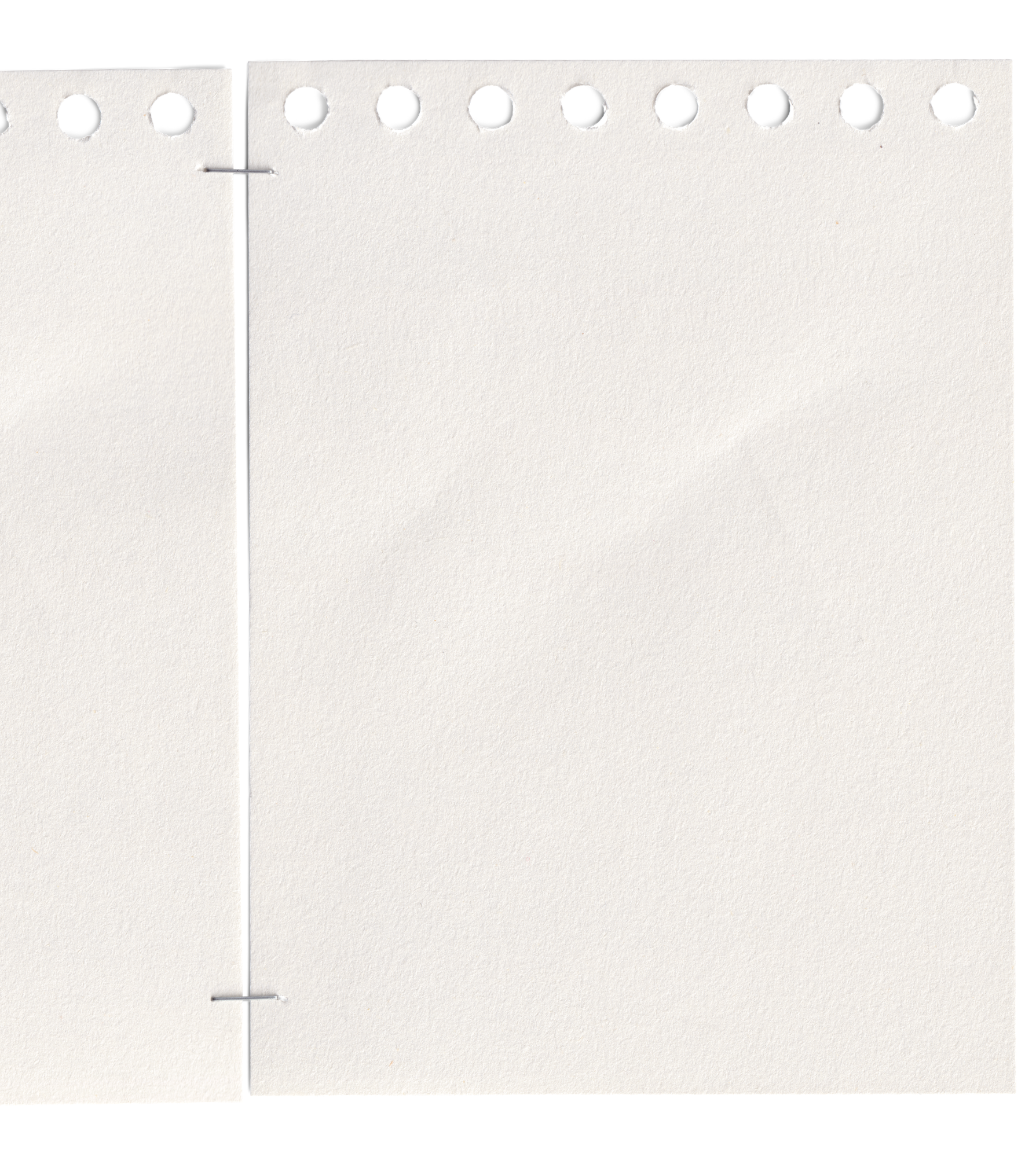 A bundle of white perforated paper with some holes, possibly a roll of paper or tickets.