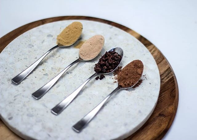 Ever wondered how we get those beautiful chocolate and caramel flavours into our treats? Wonder no more.
​
​From left to right, meet Mesquite Powder, Lucuma Powder, Raw Cacao Nibs and Raw Cacao Powder.
​
Read the first comment to learn all about thes