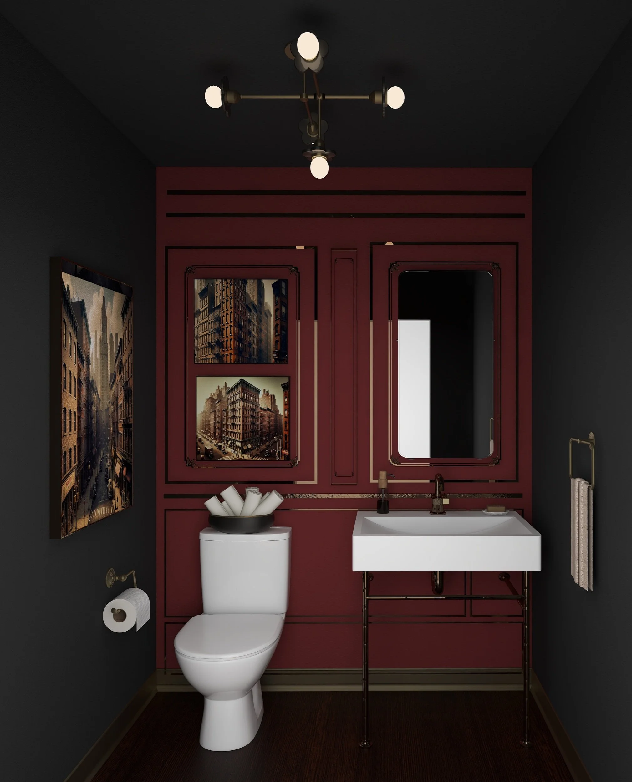 How to Design a Dramatic Small Bathroom with the Vintage Mix Color Palette