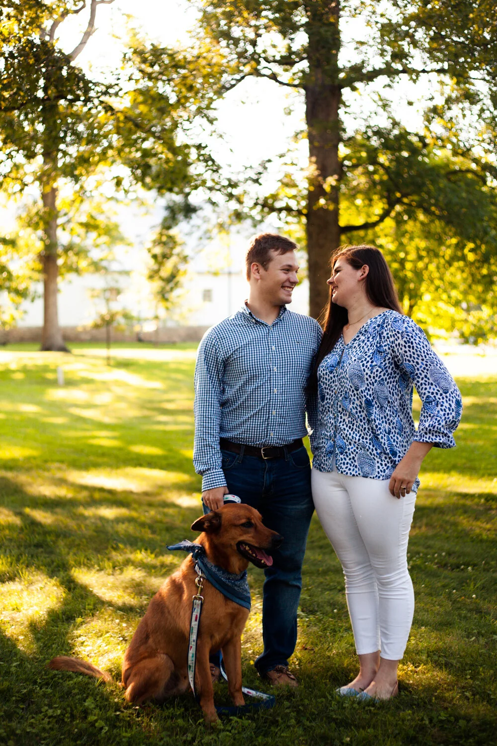 small town Virginia Engagement with dogs