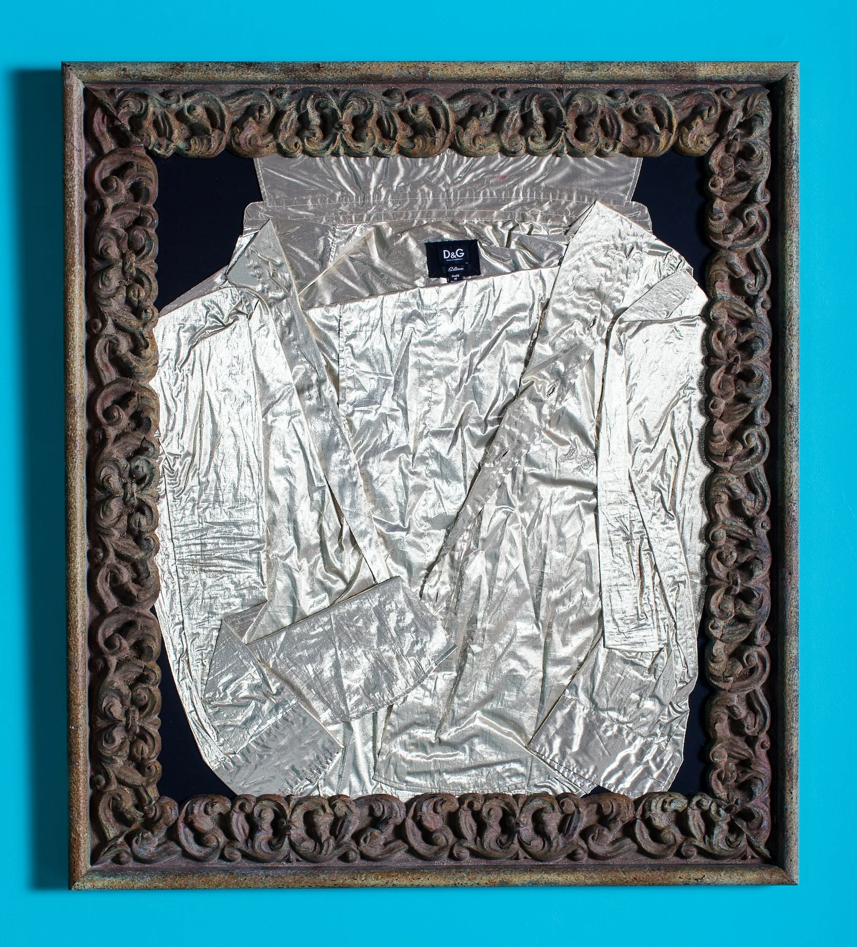 12 Pepe Mar - Gold Lame (2002) - 2014 - Garment in wood frame - 24 x 26 inches.jpg