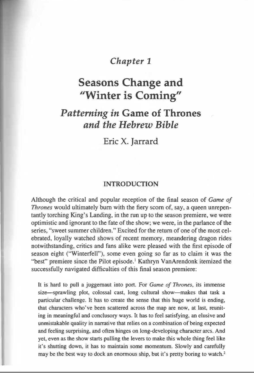 Jarrard, Patterning in Game of Thrones and the Hebrew Bible