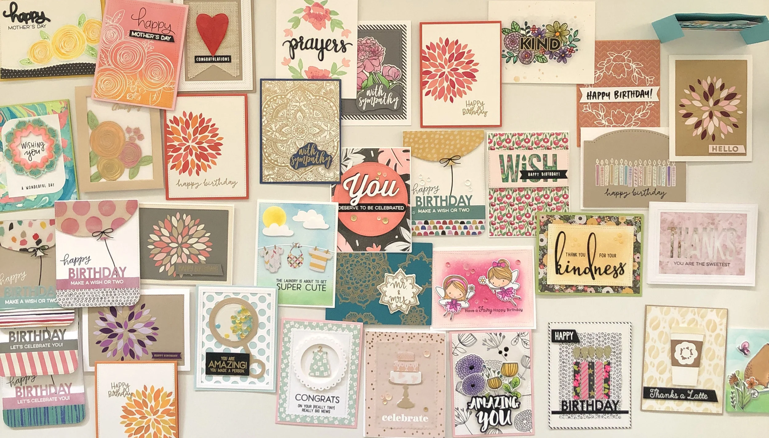 assortment of handmade greeting cards