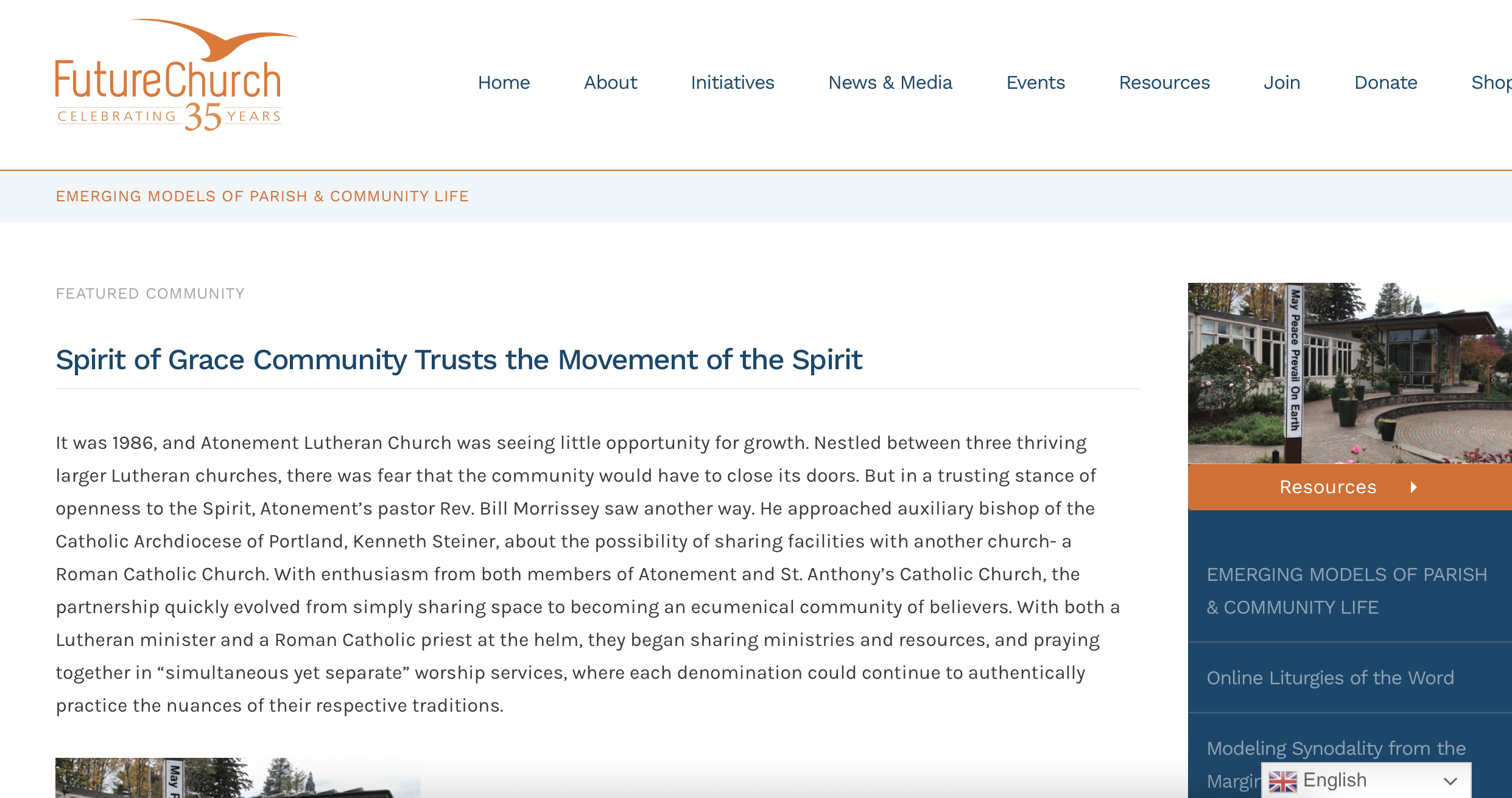 Shows Future Church article about Spirit of Grace