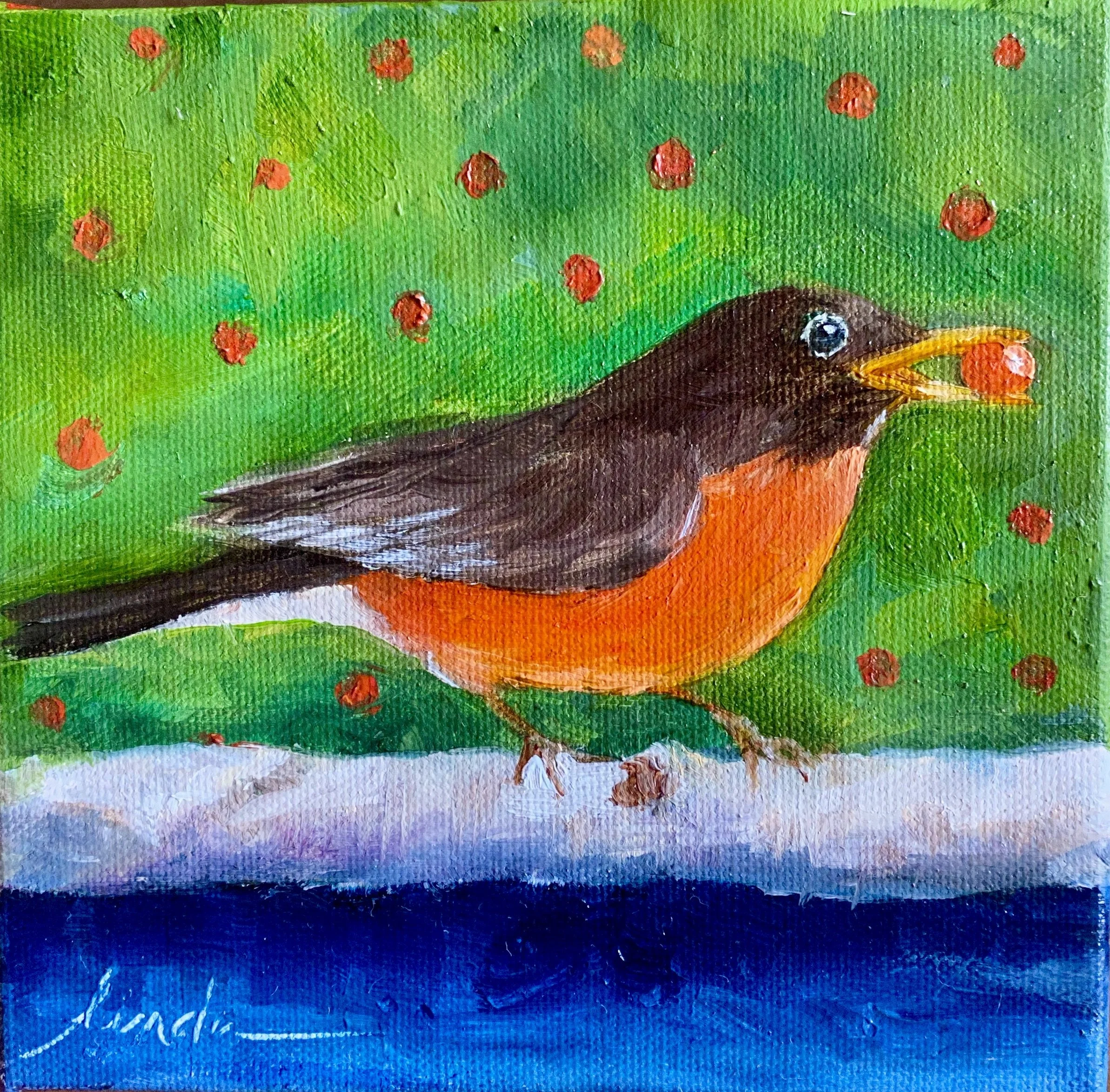 L.Evans_Robin Red Breast_6x6_oil on canvas_$125.00.JPG