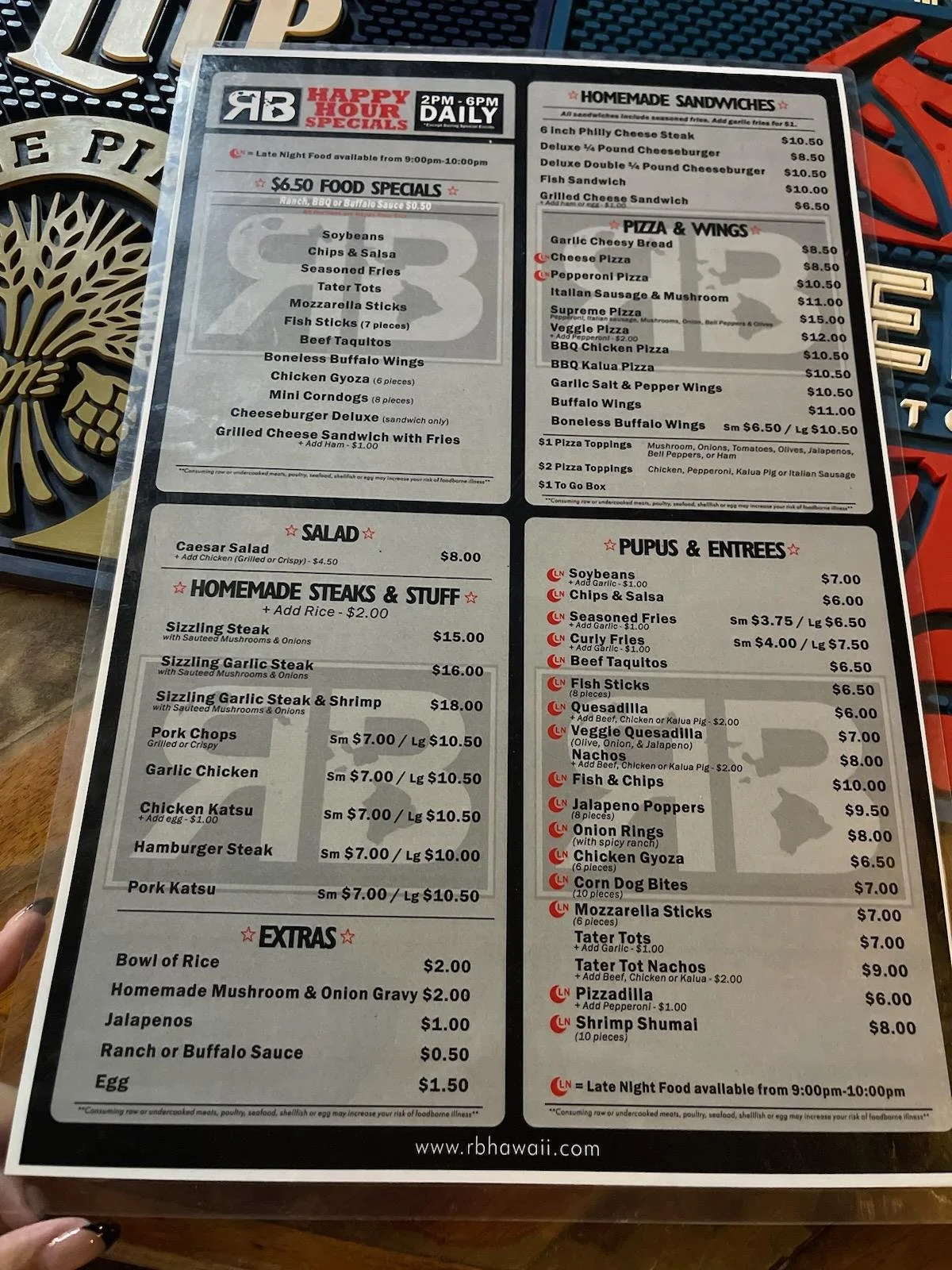 Menu — RB SPORTS BAR & GRILL