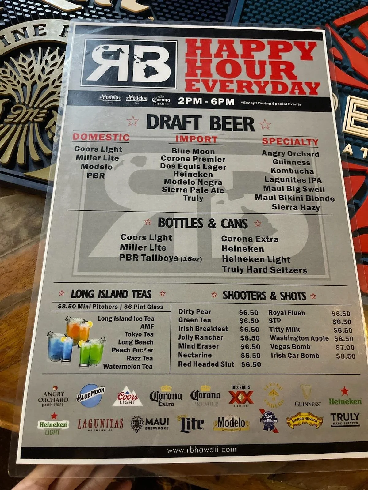 Rock Bottom Brewery Menu
