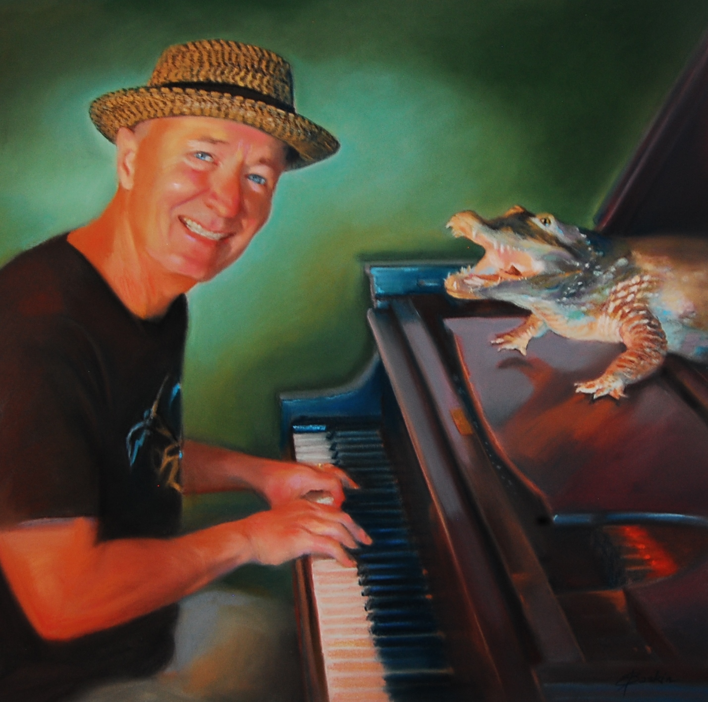   “Phil Dutton and an Alligator”, pastel by E. Baskin, part of “Passion” series, 2017, 18”x24” (sold)  