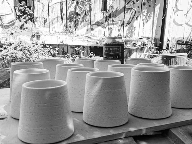Getting the glazing process started, and for once being a little bit responsible by getting things masked off/waxed/prepped over the course of a few days instead of one obnoxious marathon session the day of loading the kiln. Also sun beers!