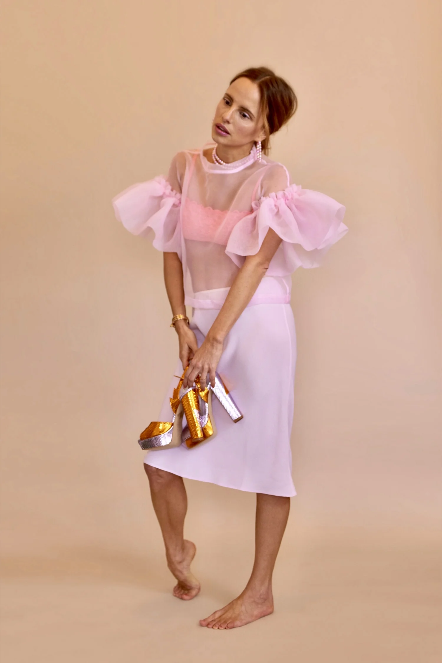 Rosa Macher Organza Top Rose Bonbon