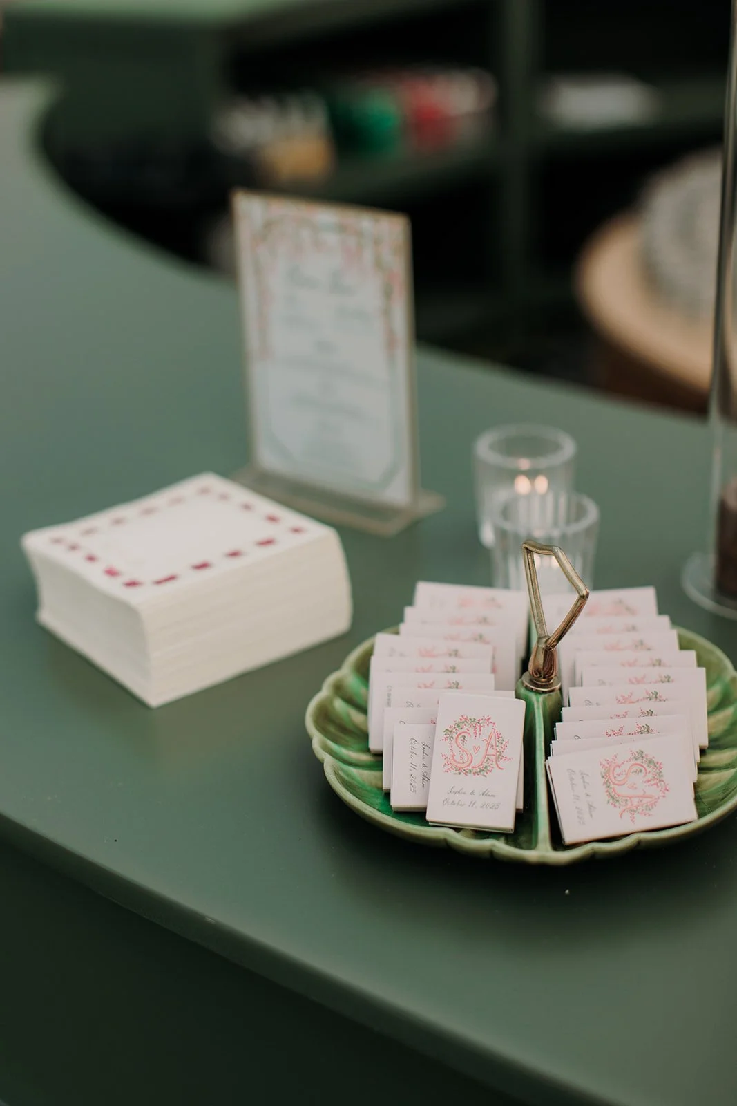 Custom matches at wedding bar