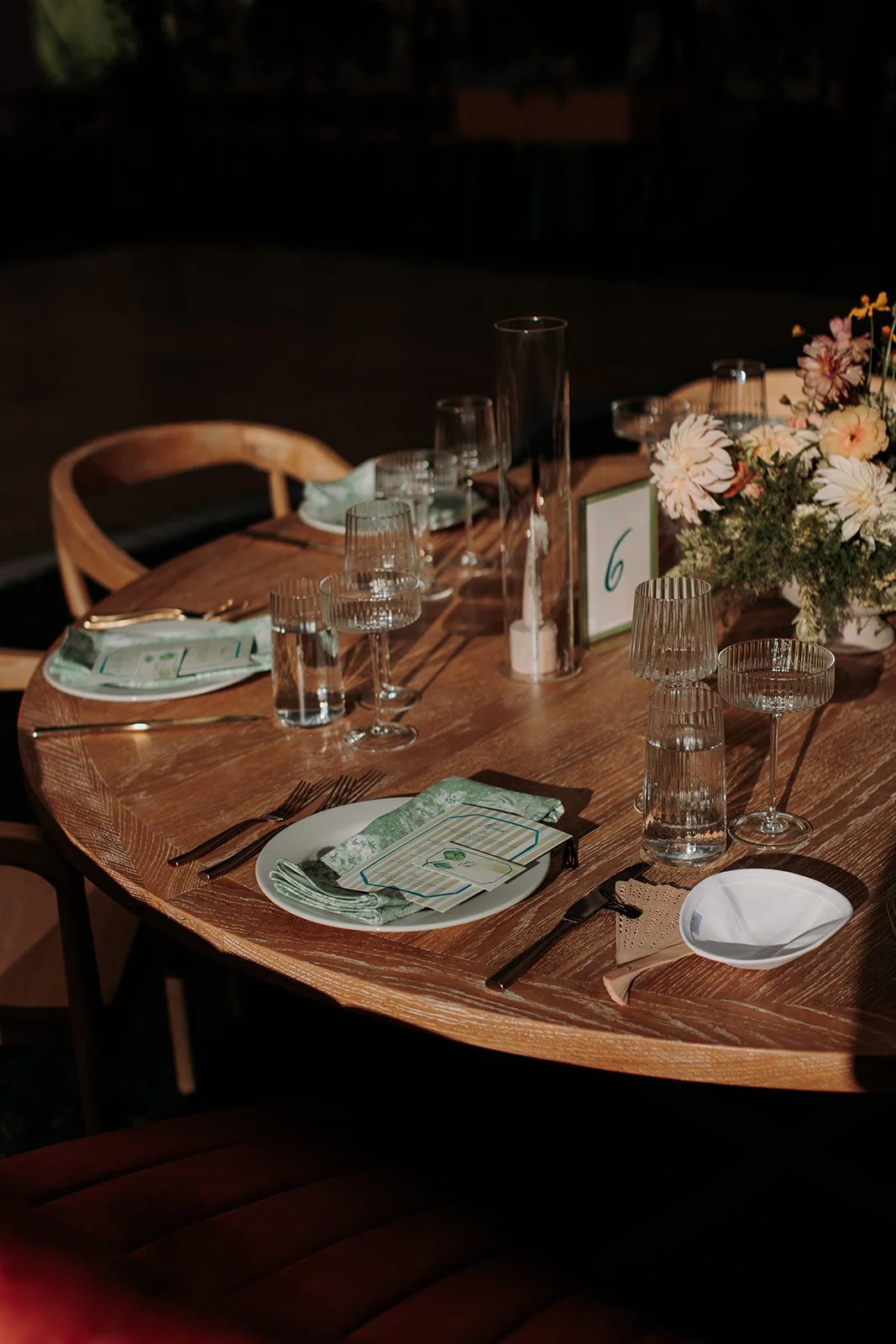 Table setting with evening light on it