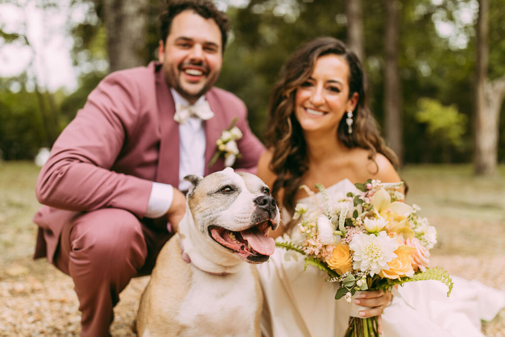 Newly weds and their dog