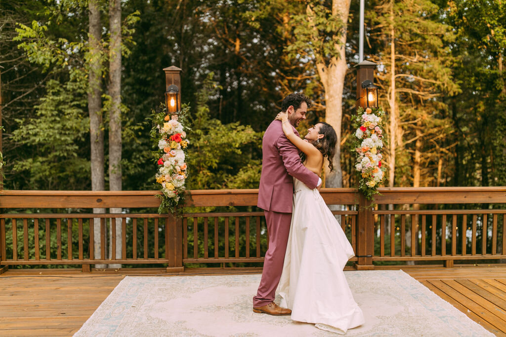 Couple sharing intimate first dance after saying I Do