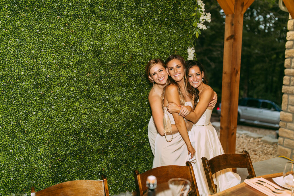 Bride celebrating marriage with her best friends