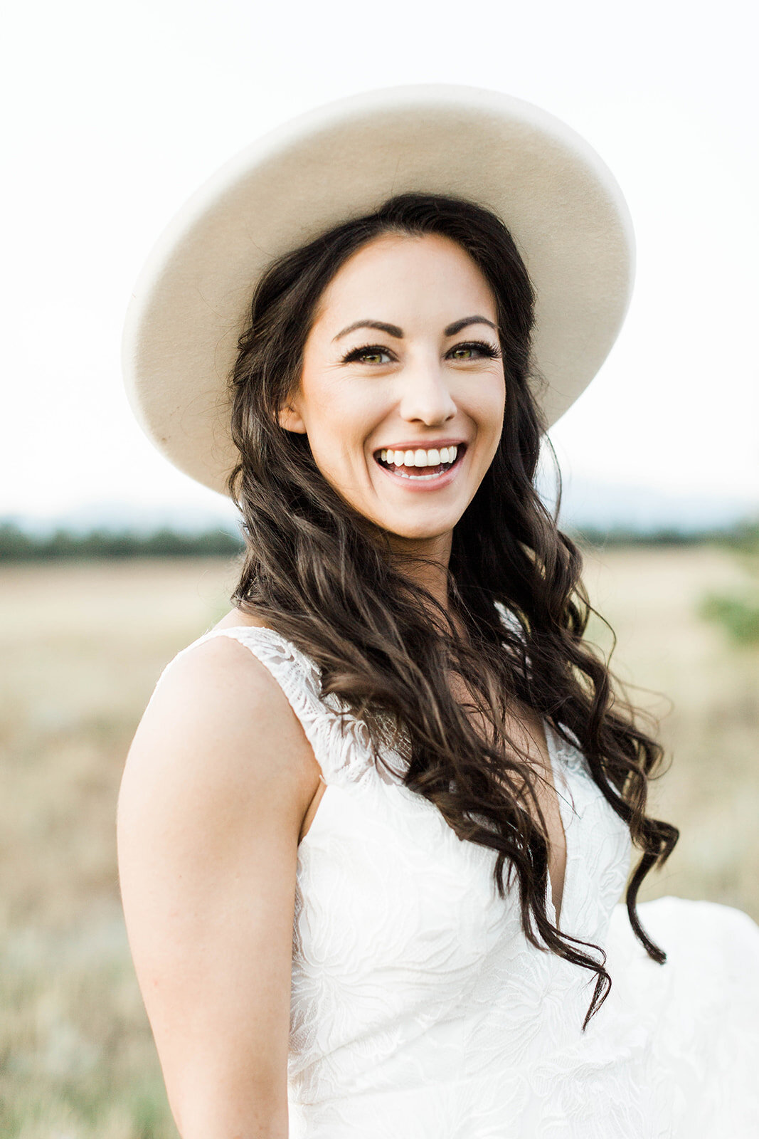 Modern Western Bride in her Boho Wedding Gown 