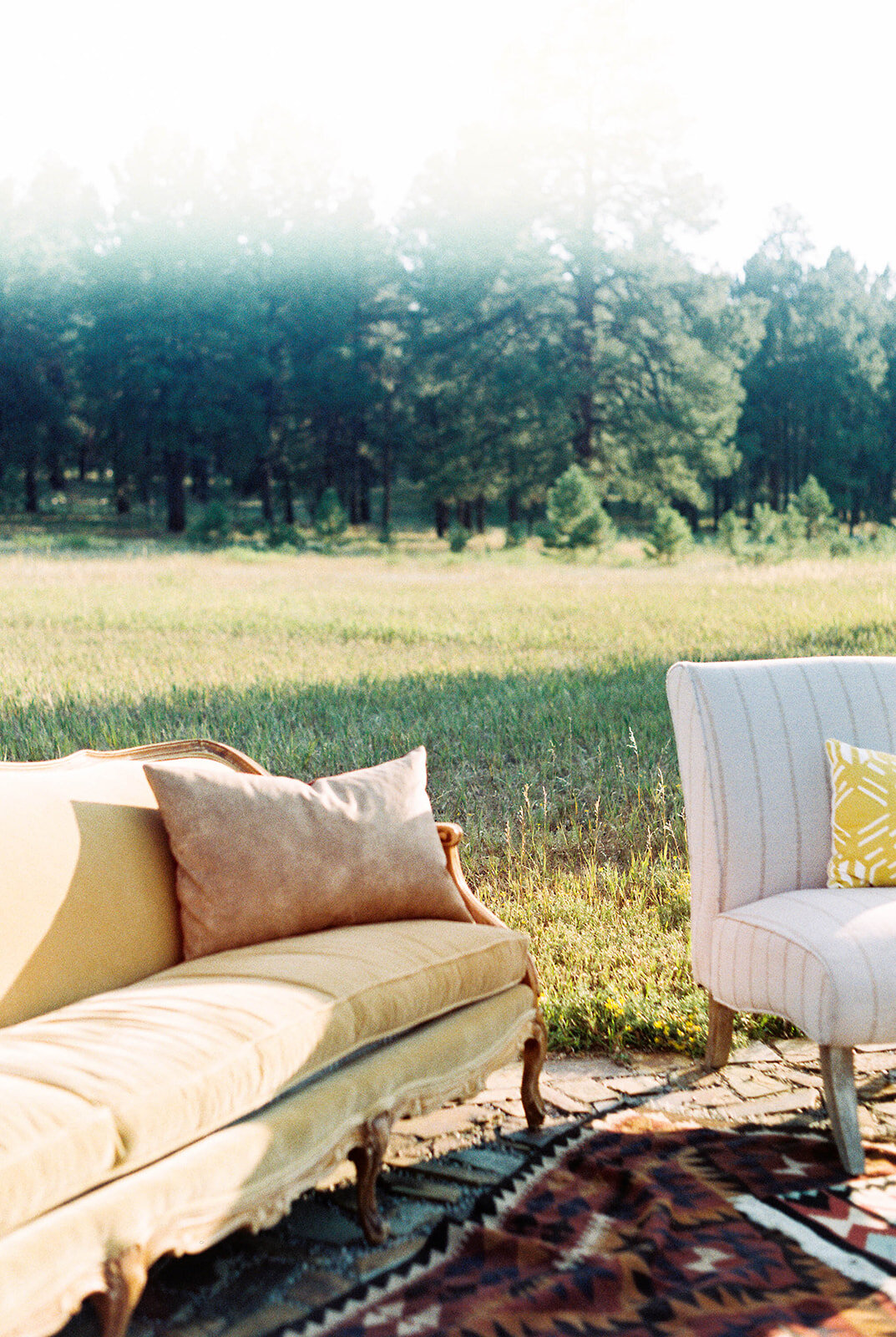 Laid Back Vintage Lounge Area at Mountain Wedding in Colorado