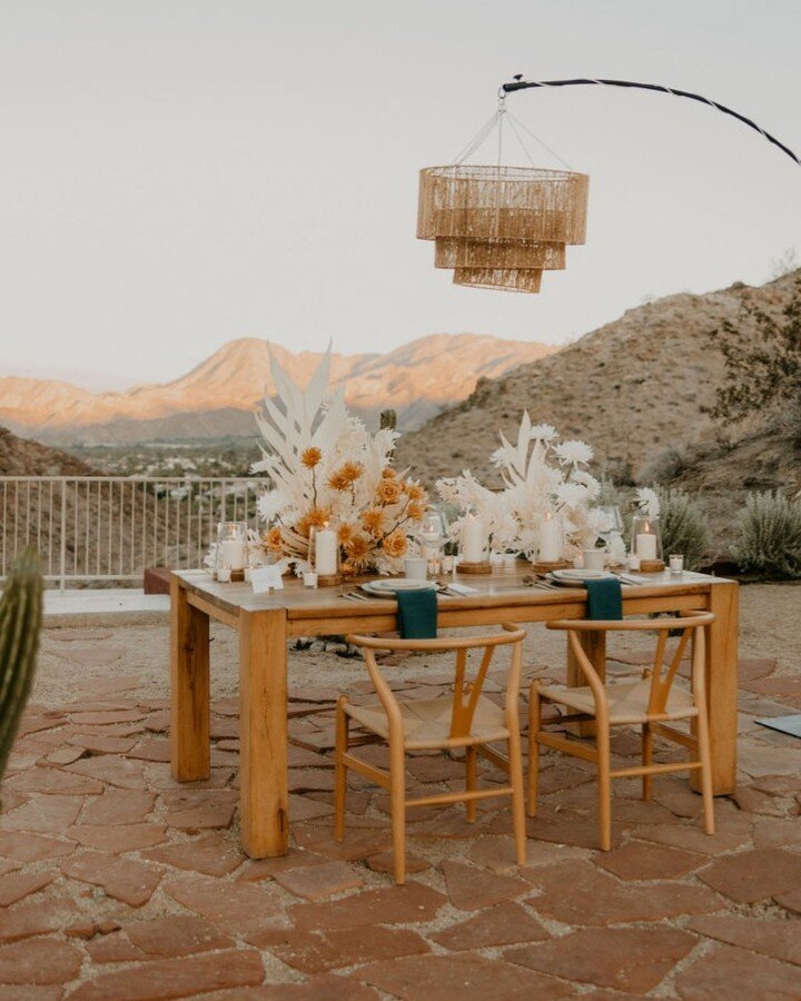 The details that made up Cidney and Langston's elopement day in the desert: a sweetheart table with sunset views over the valley, new sunglasses, her shoes, stationery details expertly styled, the venue's cactus garden, her sister helping her get rea