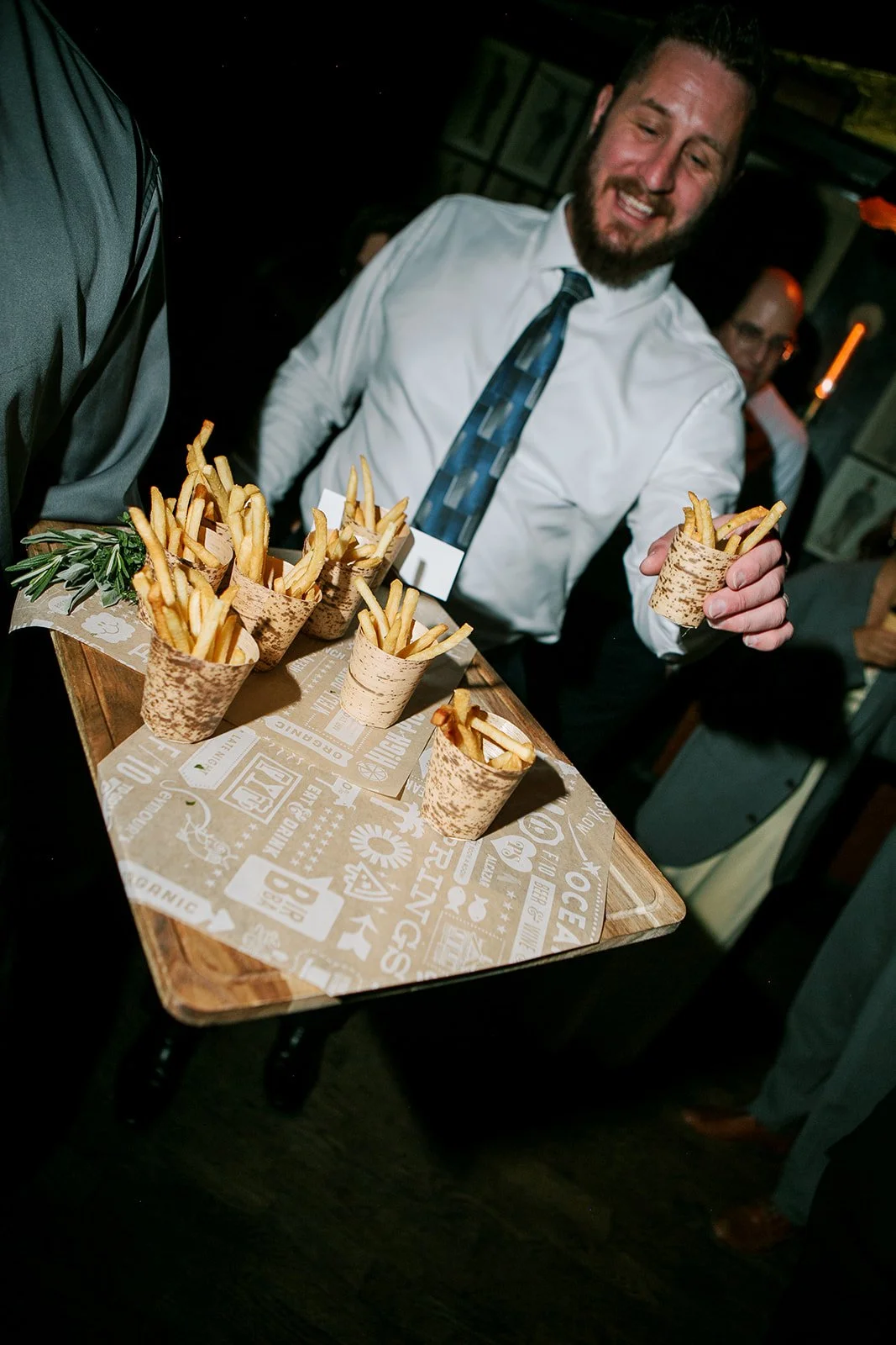 Guests eating fries