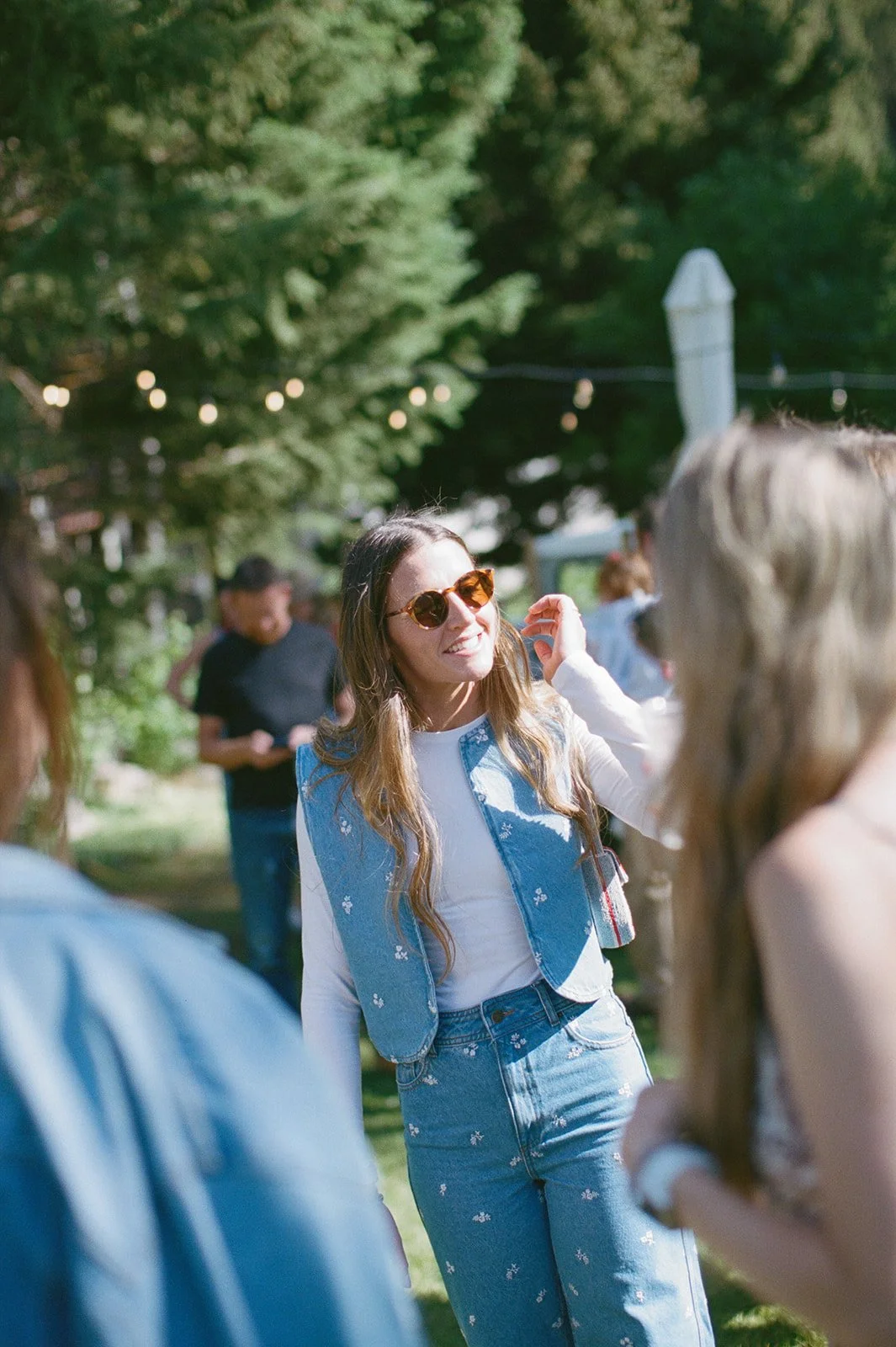 Guests talking dressed in all denim
