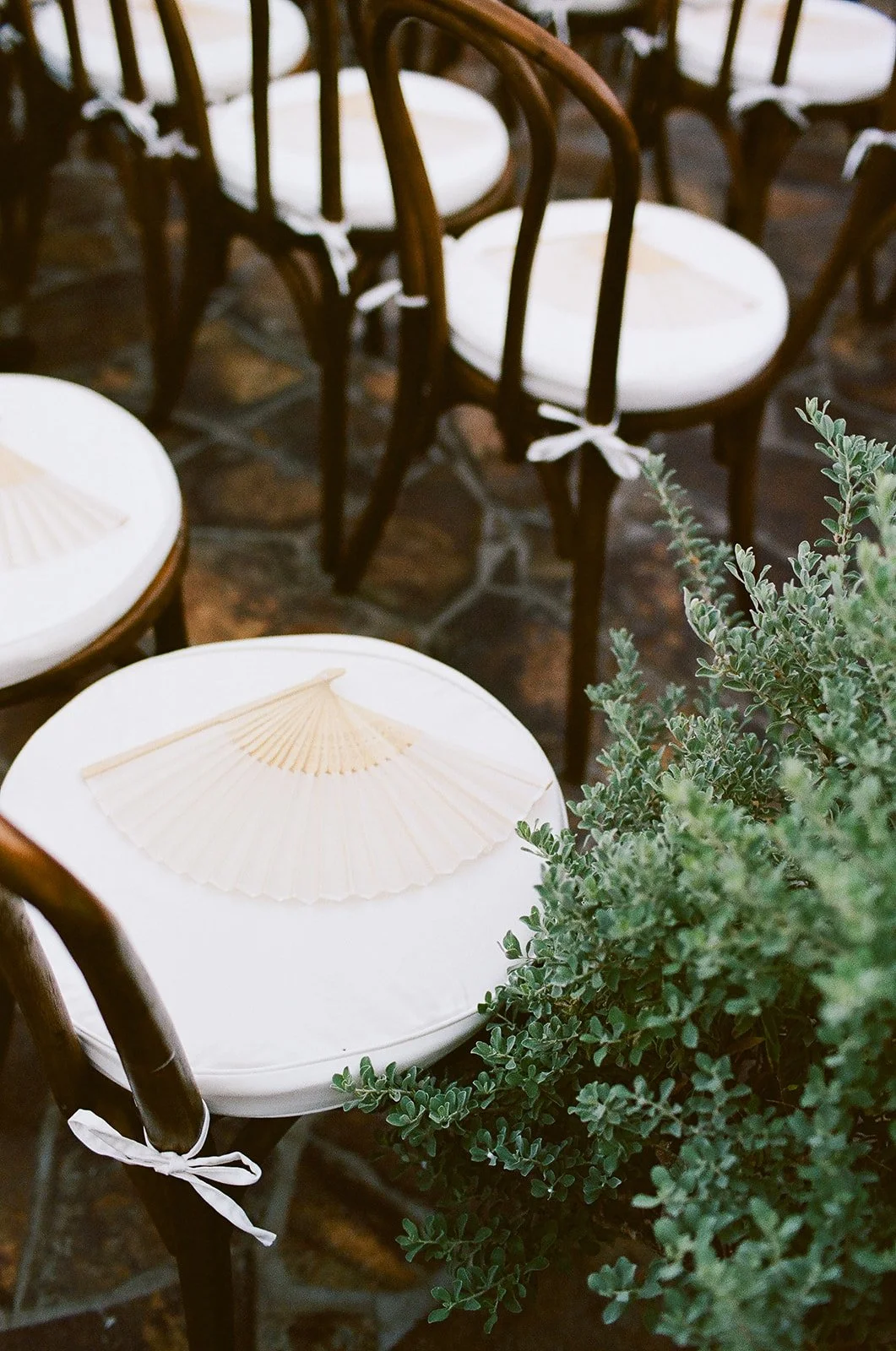 Ceremony chairs with fans on them