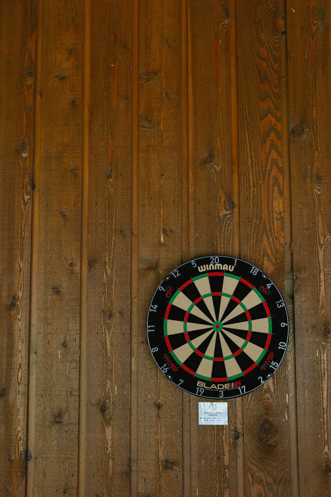 Dart board on cabin wall