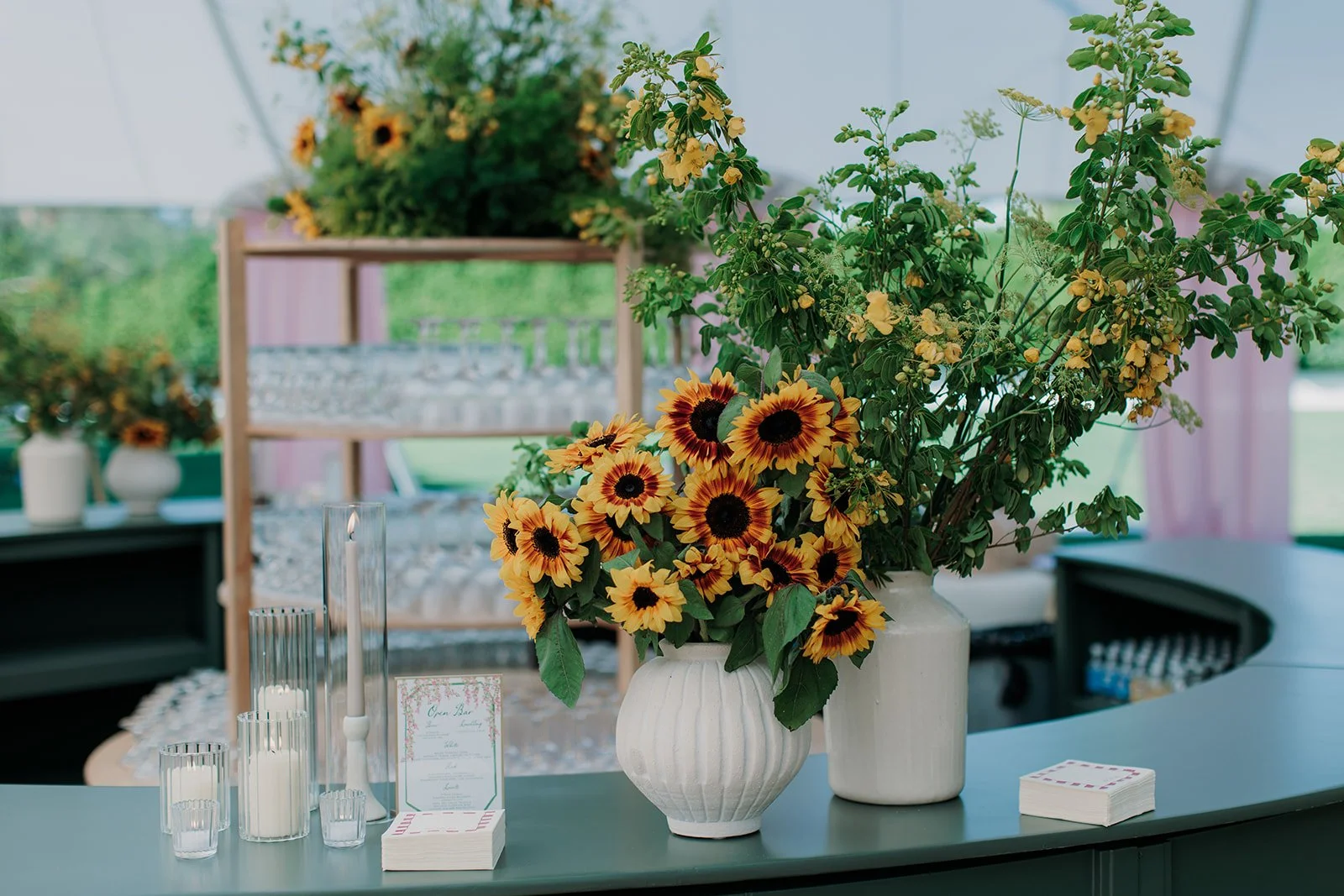 Bar set with flowers and custom napkins