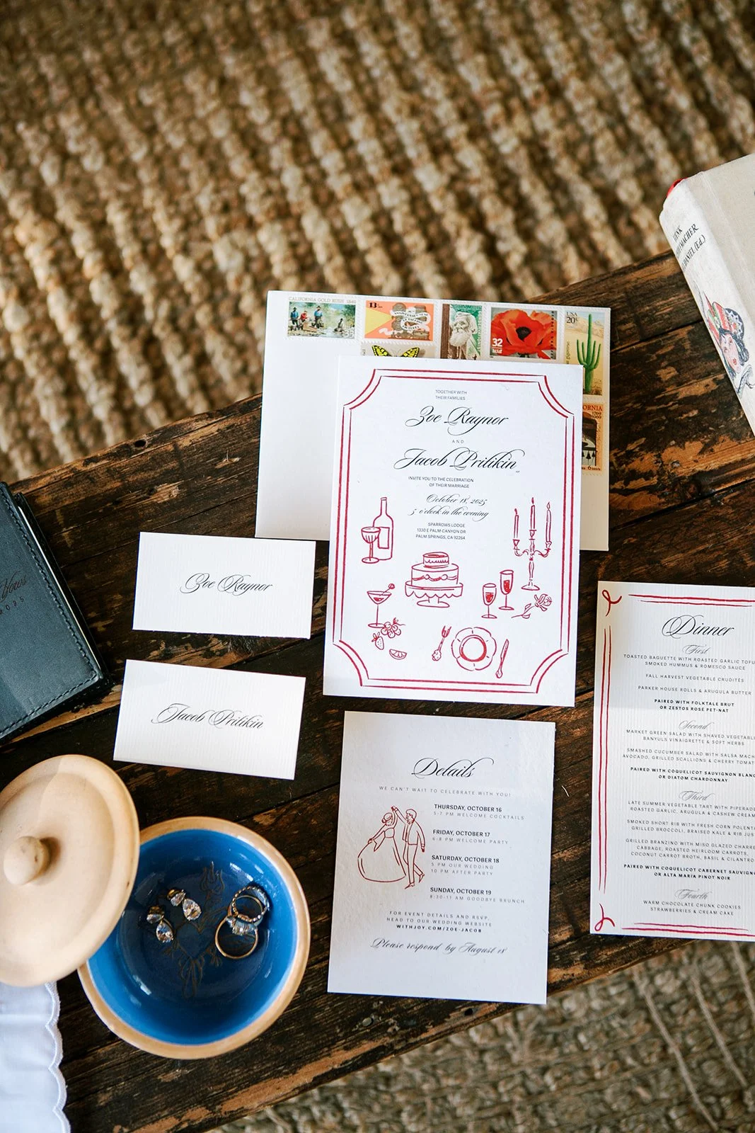 Invitation suite with dinner menu and placecards