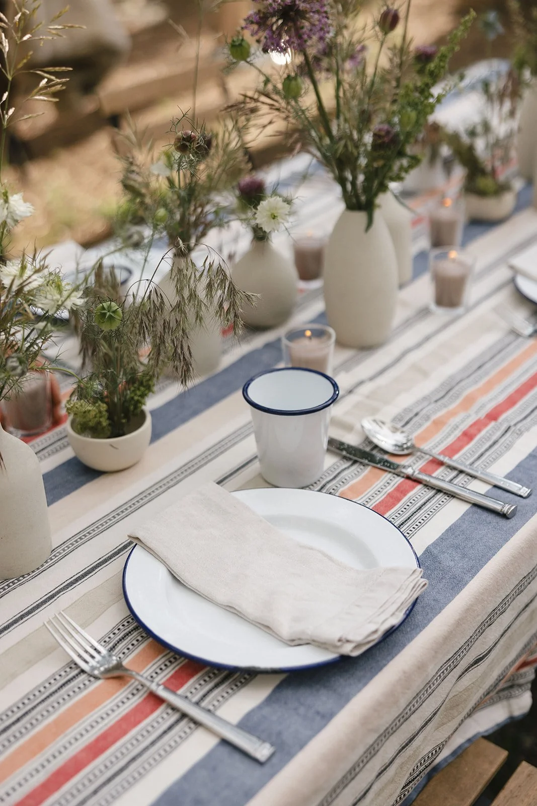 Simple place setting at outside dinner table