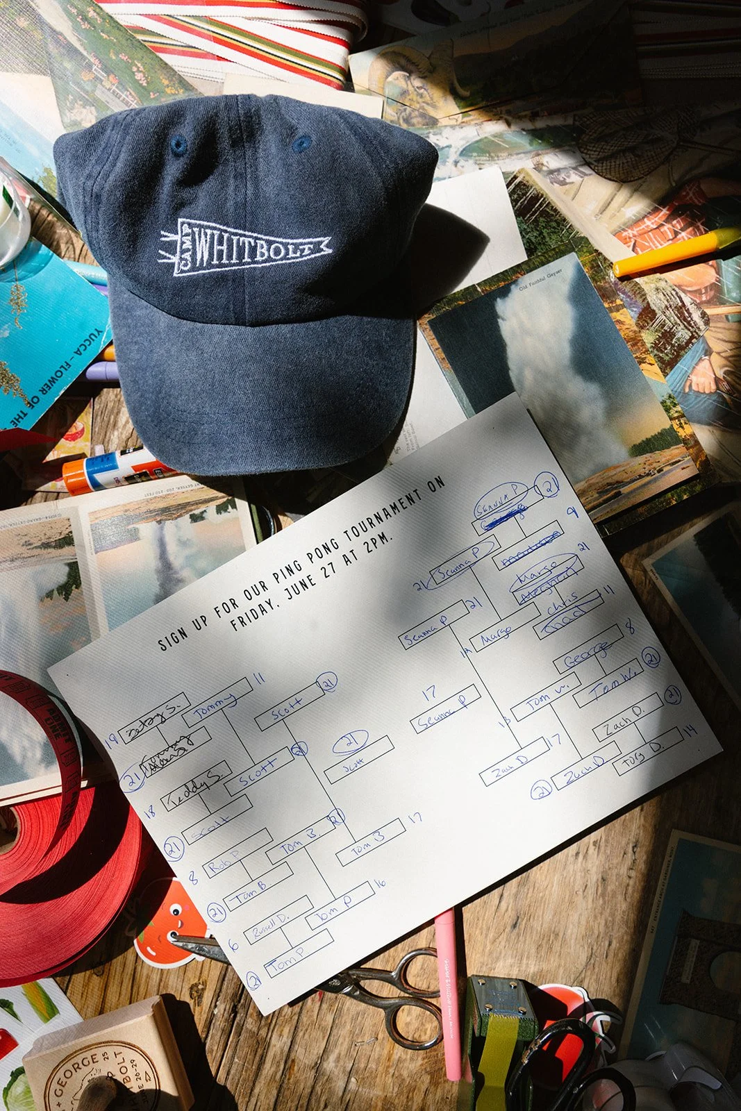 Custom camp hat and sign ups for ping pong tournament