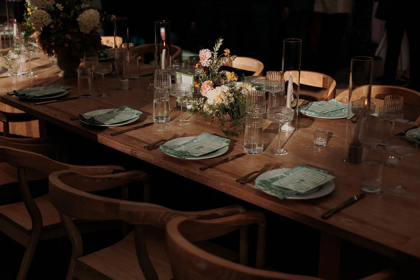 Table for reception set with flowers