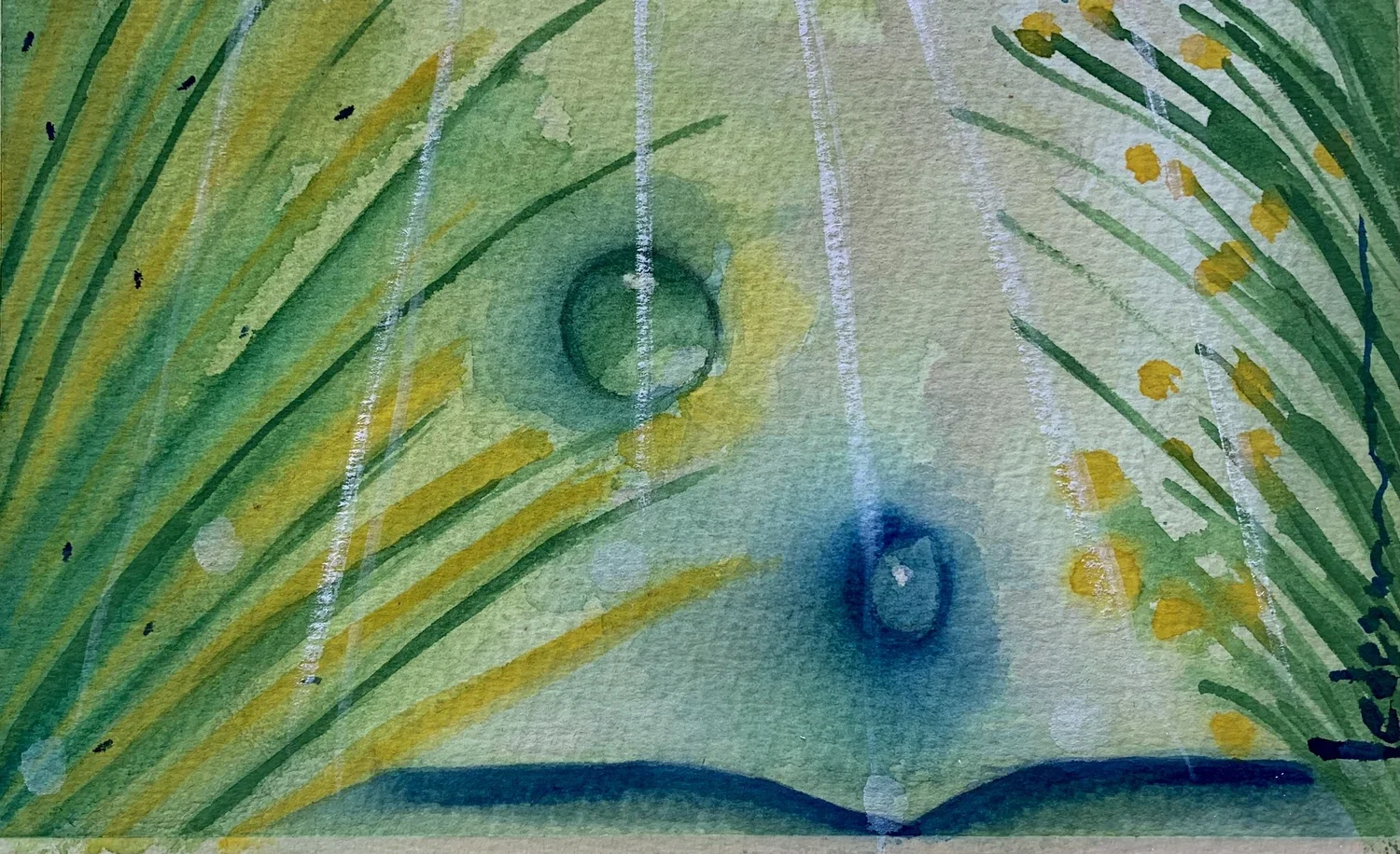 Two Bubble, One Green and One Blue-   5.5"x 8.5"   $490/framed