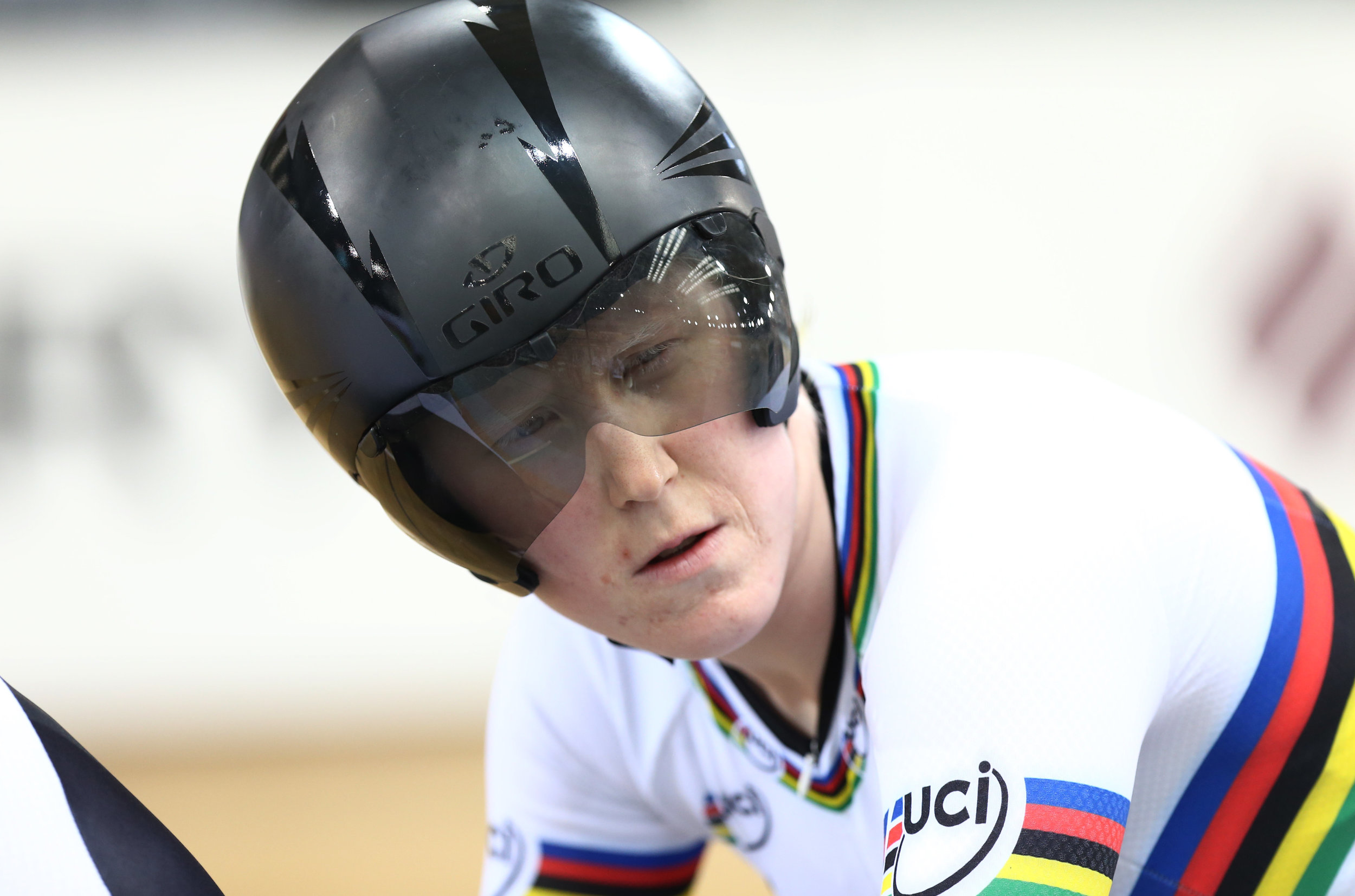 Paralympian Emma Foy, waiting to start tandem cycle race