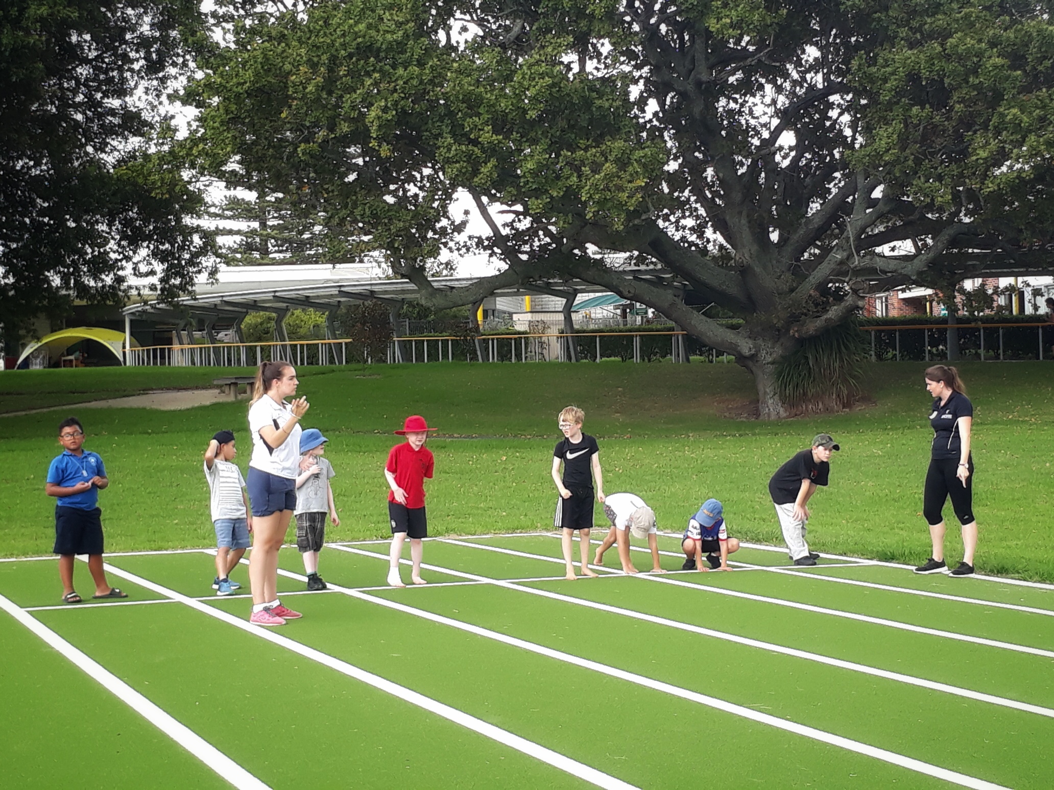 Kids lining up and getting ready to race at a sports morning held at the BLENNZ Homai Campus