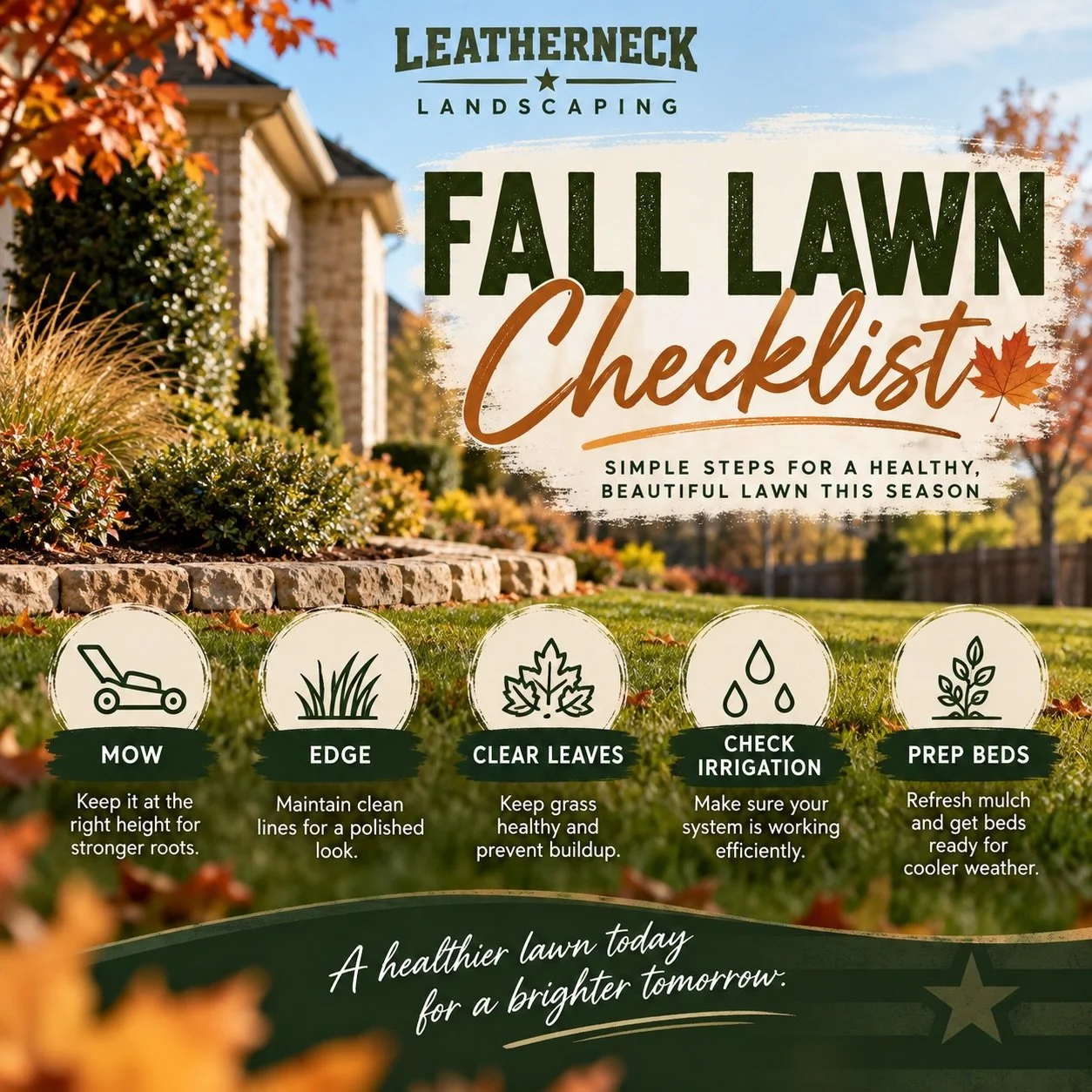 Fall is here 🍂 and your lawn deserves a little seasonal attention too!

A few simple maintenance steps now can help keep your lawn and landscaping looking clean, healthy, and ready for the cooler months ahead. 🌱

Need a hand getting your property f