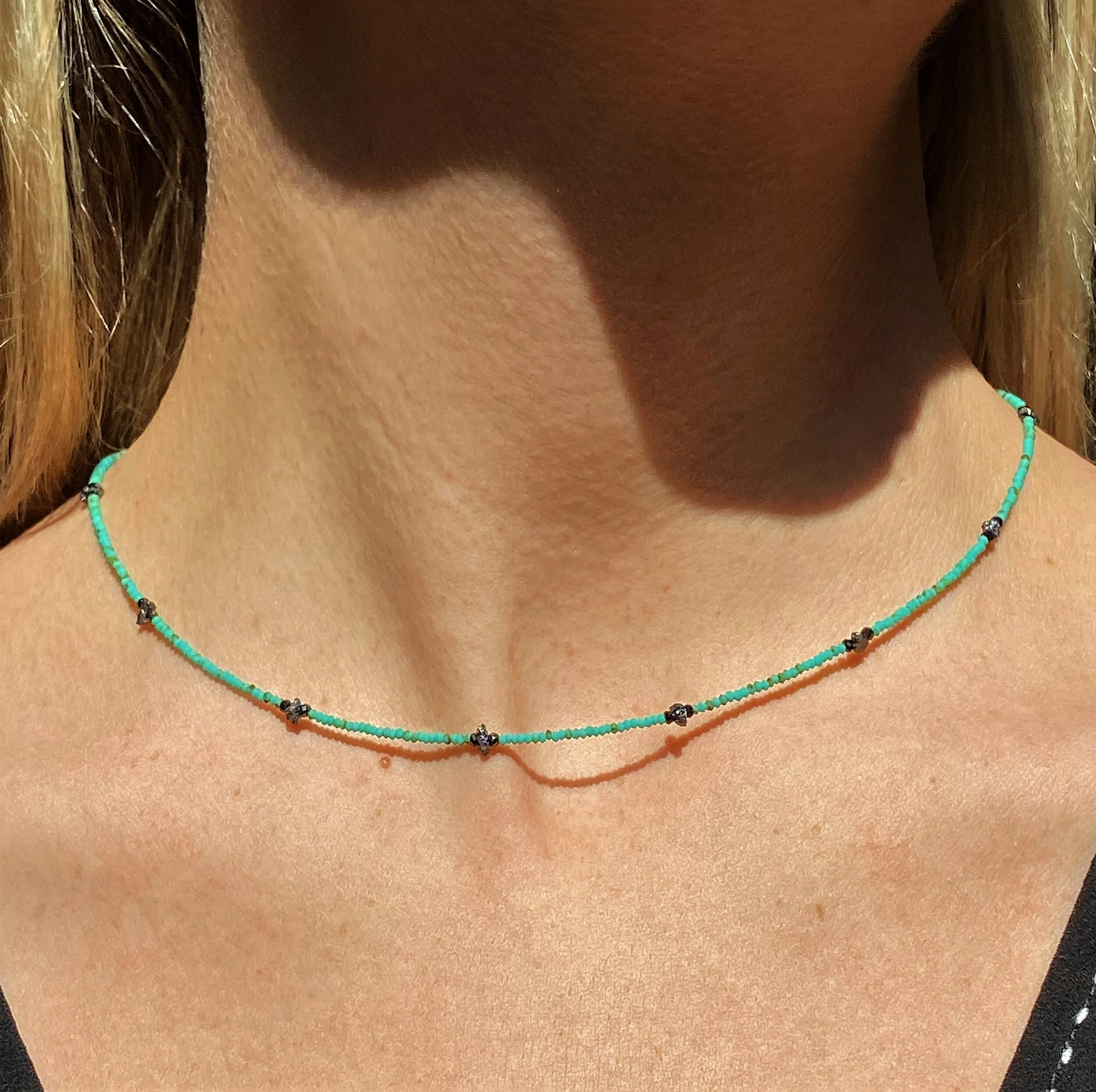 Raw Black Diamond and tiniest Turquoise choker