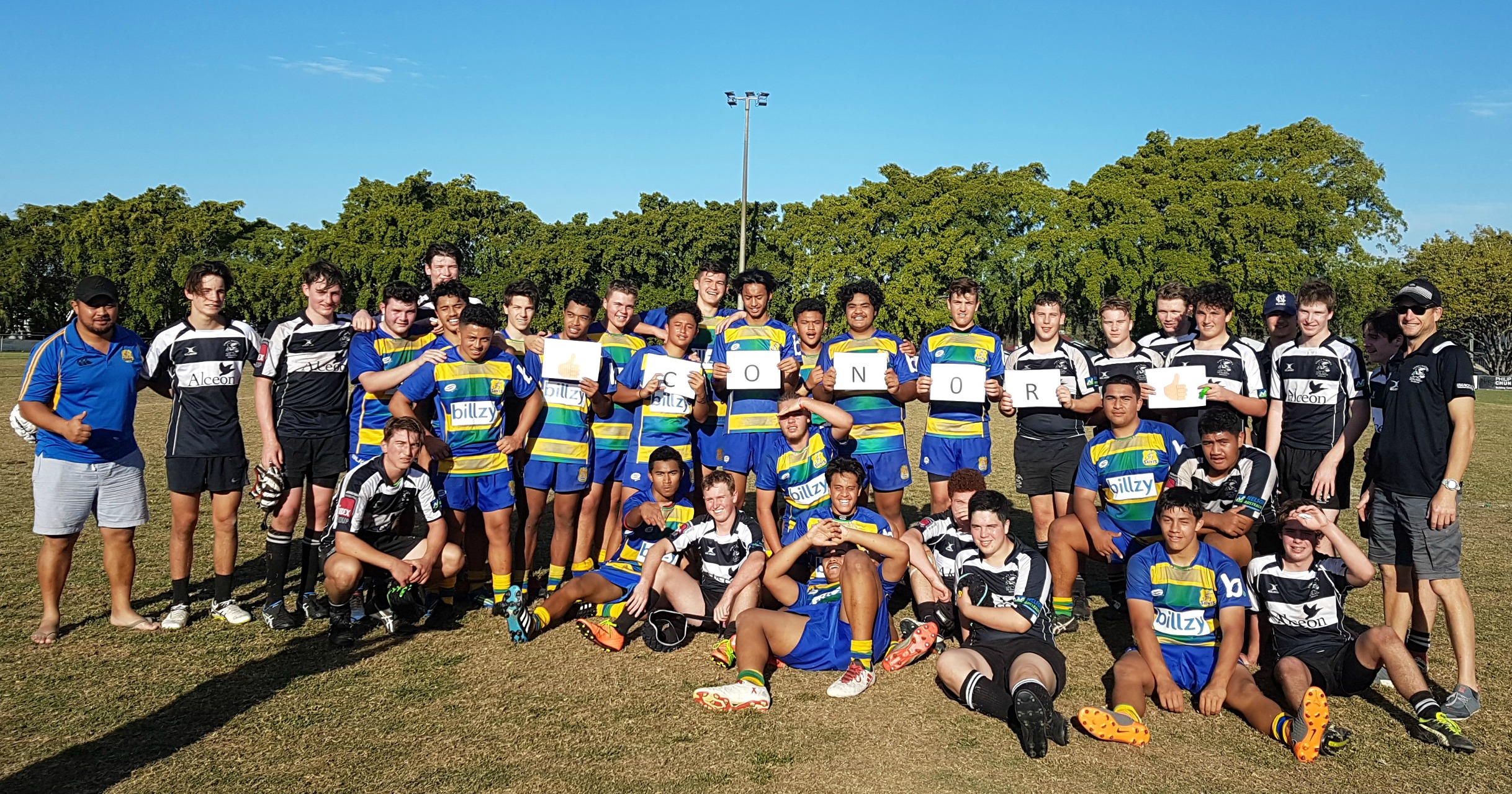 U17 South’s Rugby Team (including boys from Lauries, Villanova, Ipswich Grammar, Terrace and State High) showing their support for Conor.