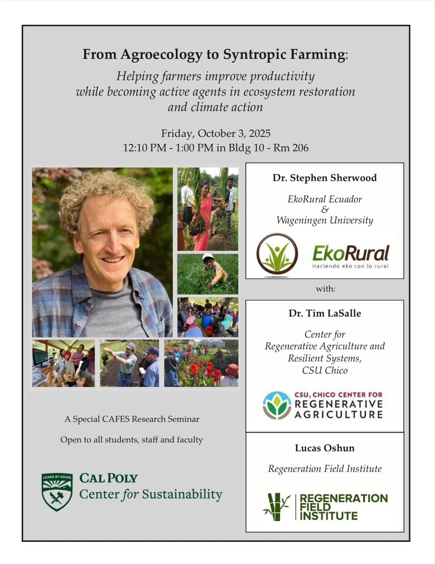 Come see Steve Sherwood present this Friday! He is presenting with the Center of Sustainability and has our Director making a guest appearance as well!

Here is a little bit about Sherwood: Steve&rsquo;s academic contributions center on the dynamics 