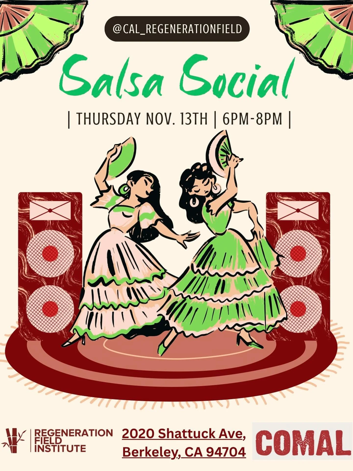 Registered ? Interested ? Or just like dancing ? Come join RFI for our first Dancing Social !! ❤️&zwj;🔥 💃🏽

WHEN : THURSDAY NOVEMBER 13th
WHERE : COMAL ( on shattuck ave. )
TIME : 6 to 8 PM ! 

Featuring music from Ecuador + sister countries 🪇
🌱