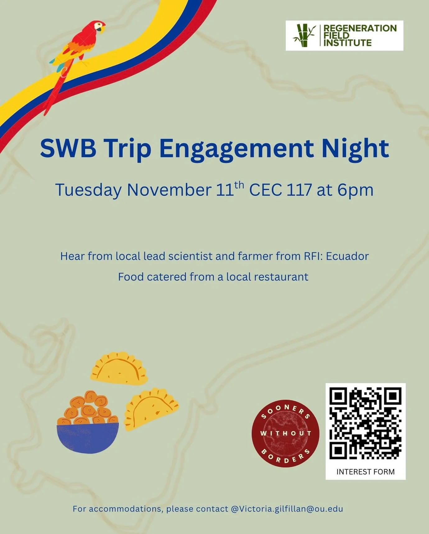 Come join us for our next meeting on Tuesday! Hear from a speaker from the RFI farm in Ecuador and enjoy free food!😋