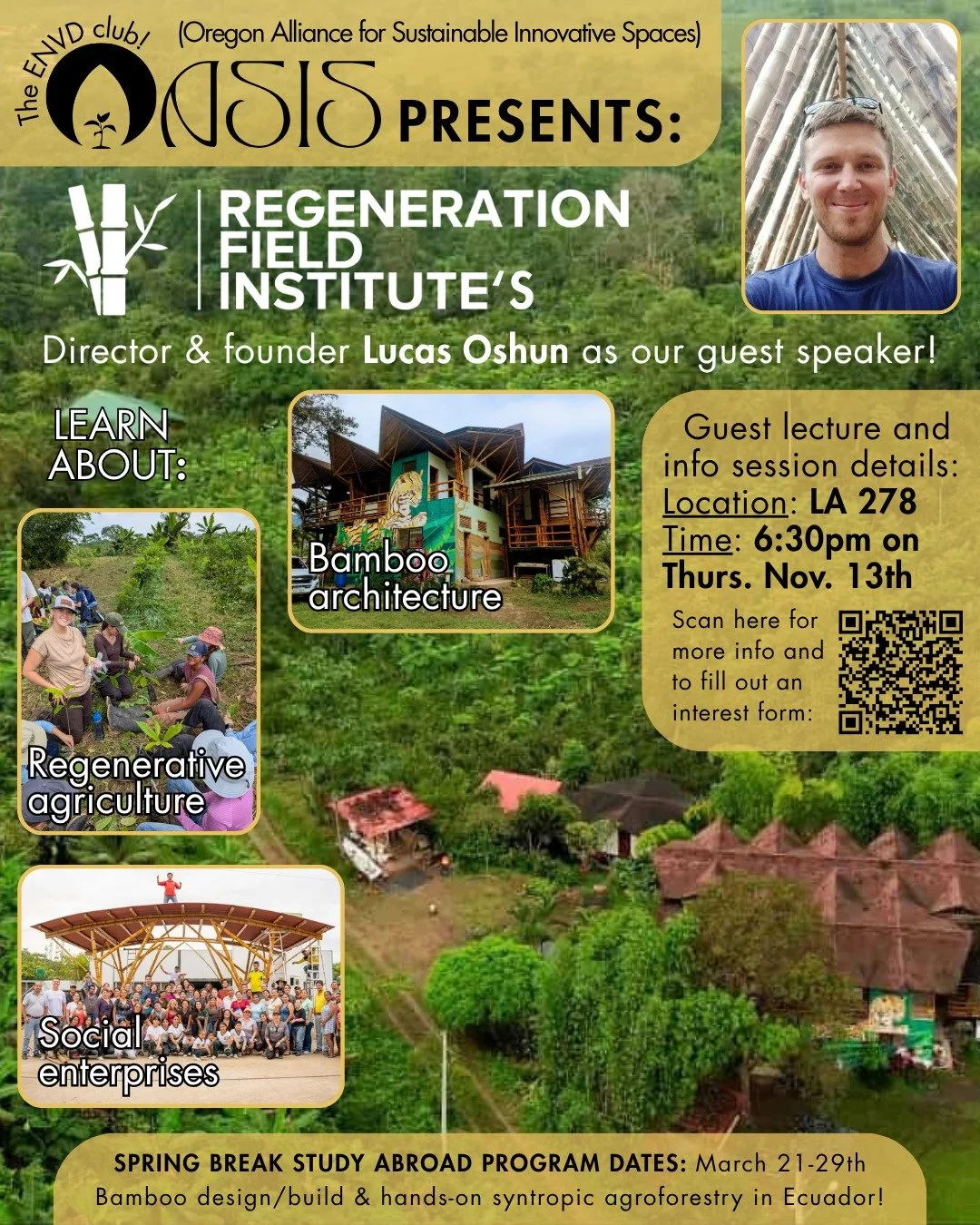 Our next info session will feature a very special guest: Our director, Lucas Oshun! 

Lucas will be giving a presentation on some really cool projects RFI has been working on like:

-MassBu, sustainable and innovative bamboo panels that can be manufa