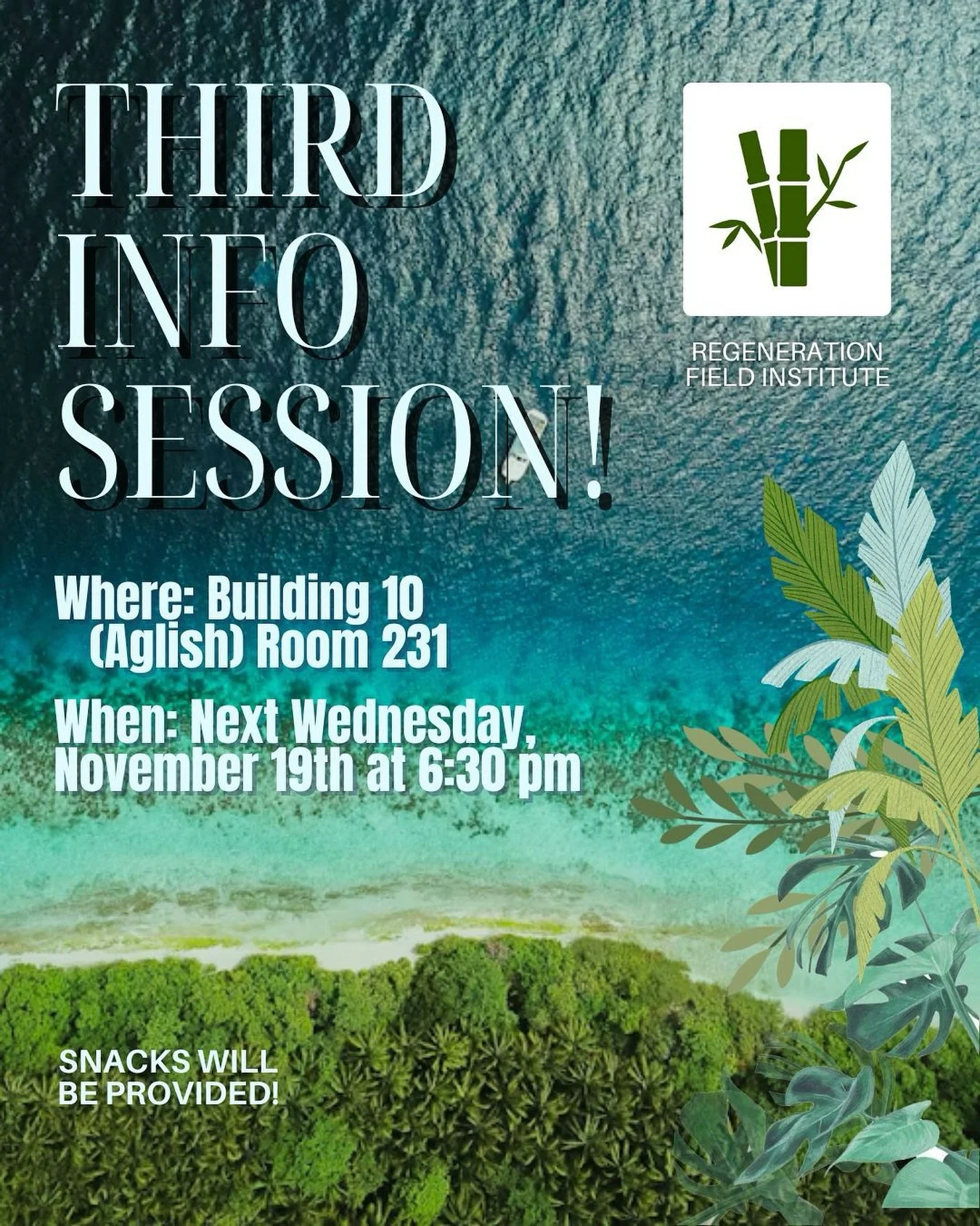 Third info session will be next Wednesday! If you haven&rsquo;t made it to an info session this quarter, come check us out before break! Learn all the details about what we do in Ecuador with Regeneration Field Institute just in time to discuss with 